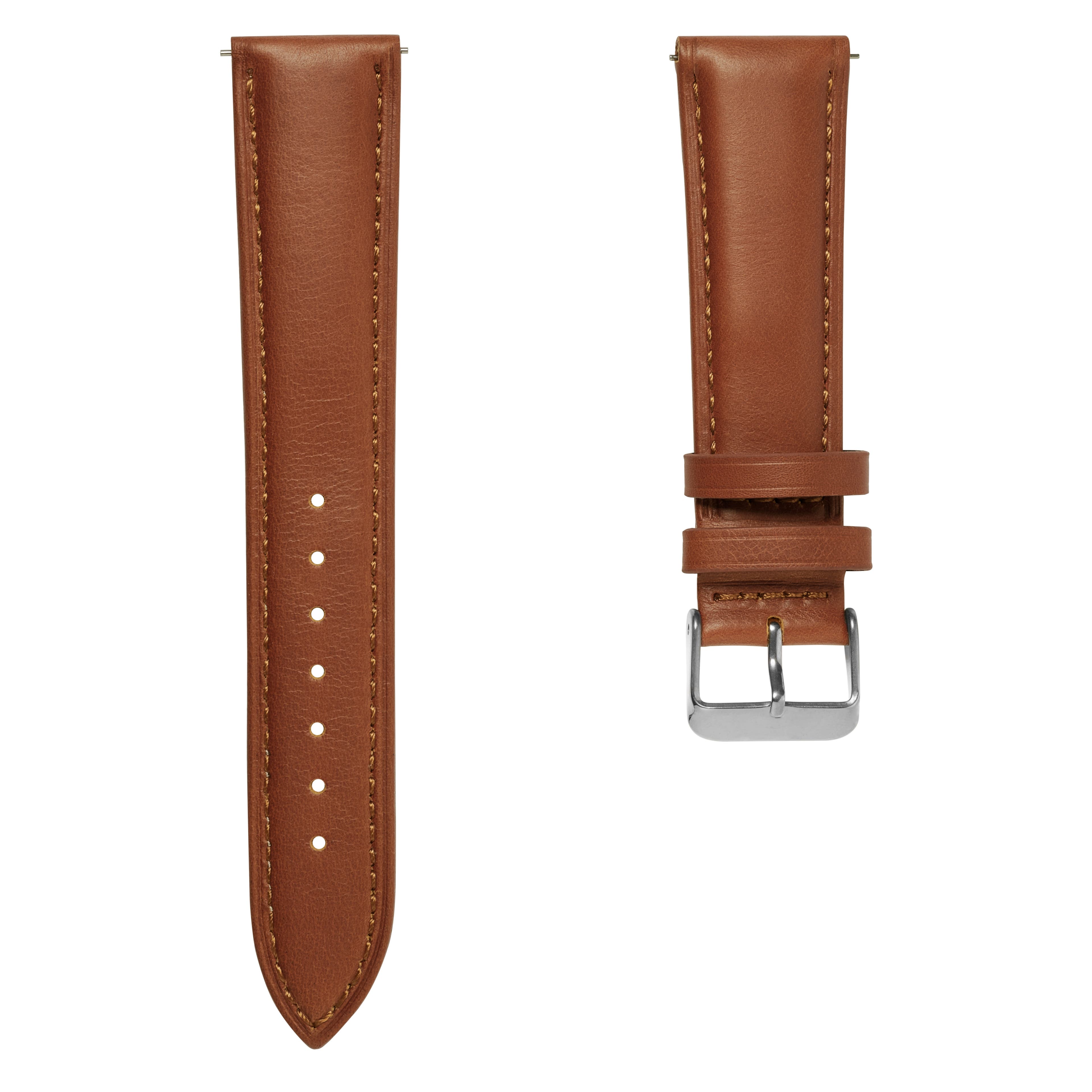 Bracelet de montre en cuir brun havane 18 mm avec boucle argentée - Attache rapide