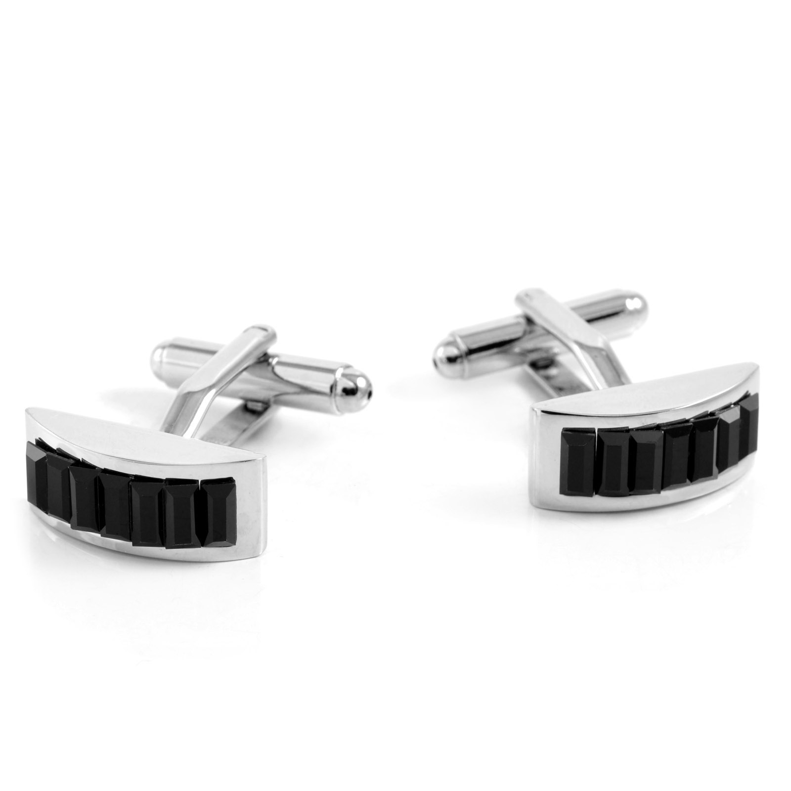 Silver-Tone & Black Stone Classic Cufflinks & Tie Clip Set - 2