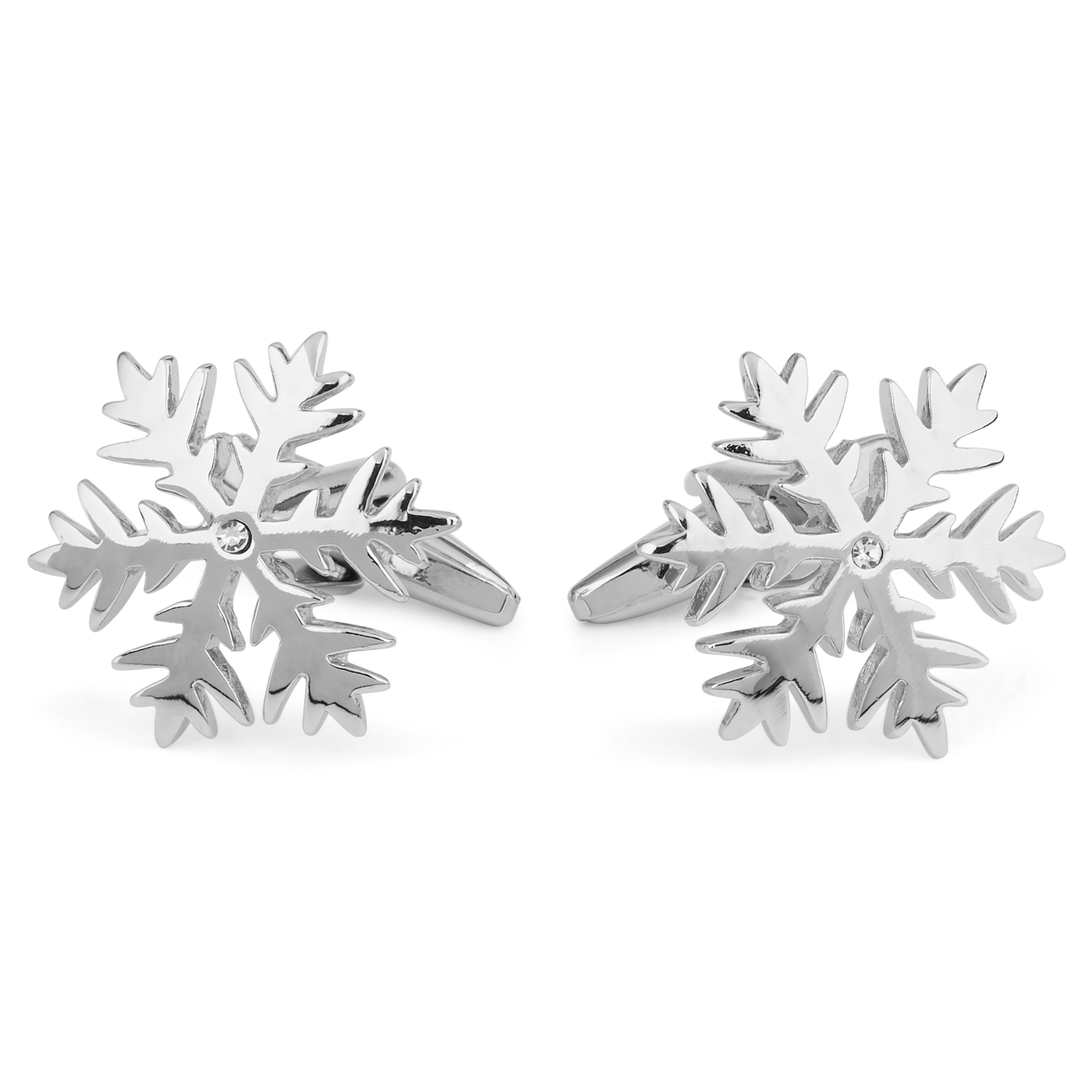 Silver-Tone Snowflake Stainless Steel Cufflinks