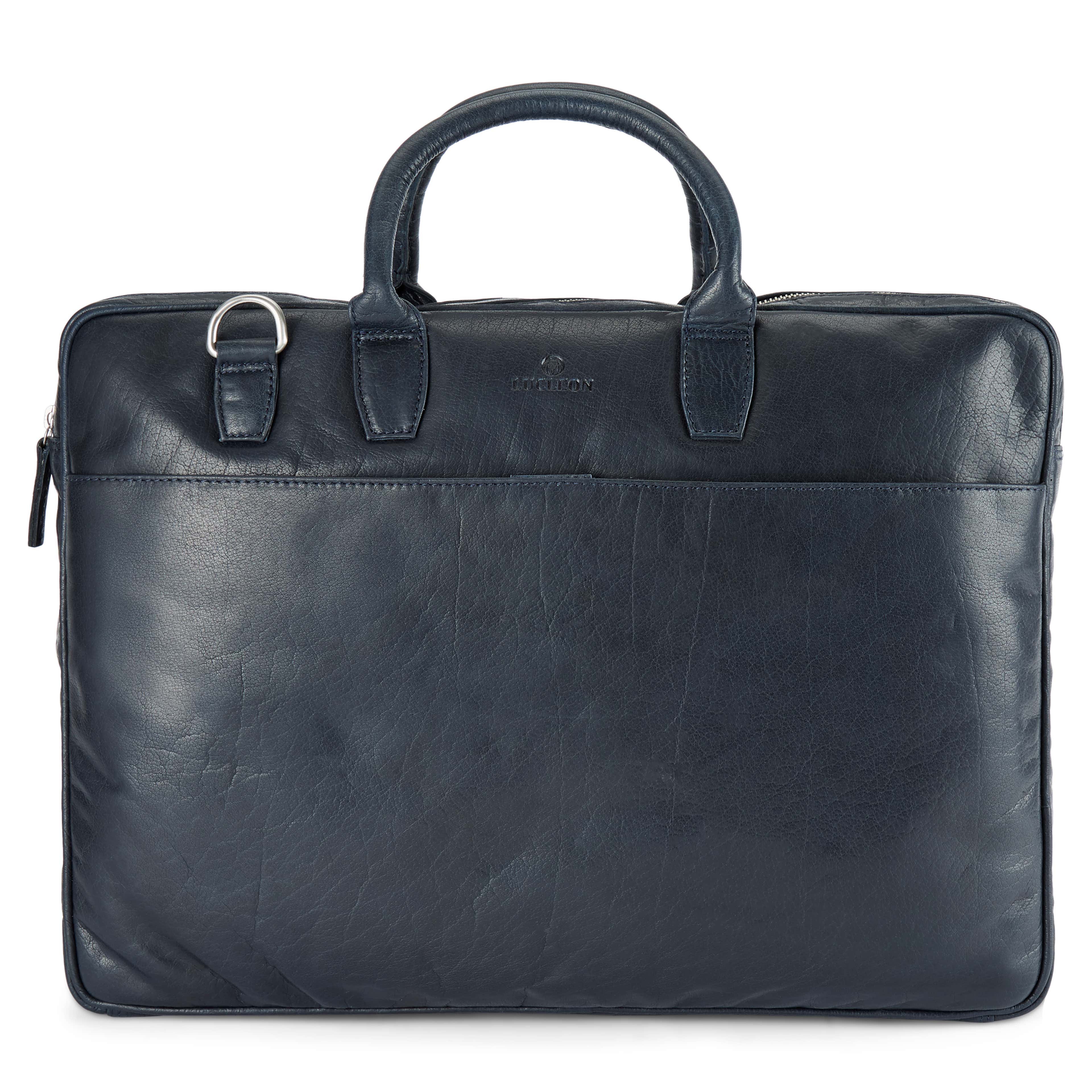 Montreal Slim 17” Executive Navy Blue Leather Bag - 2 - gallery