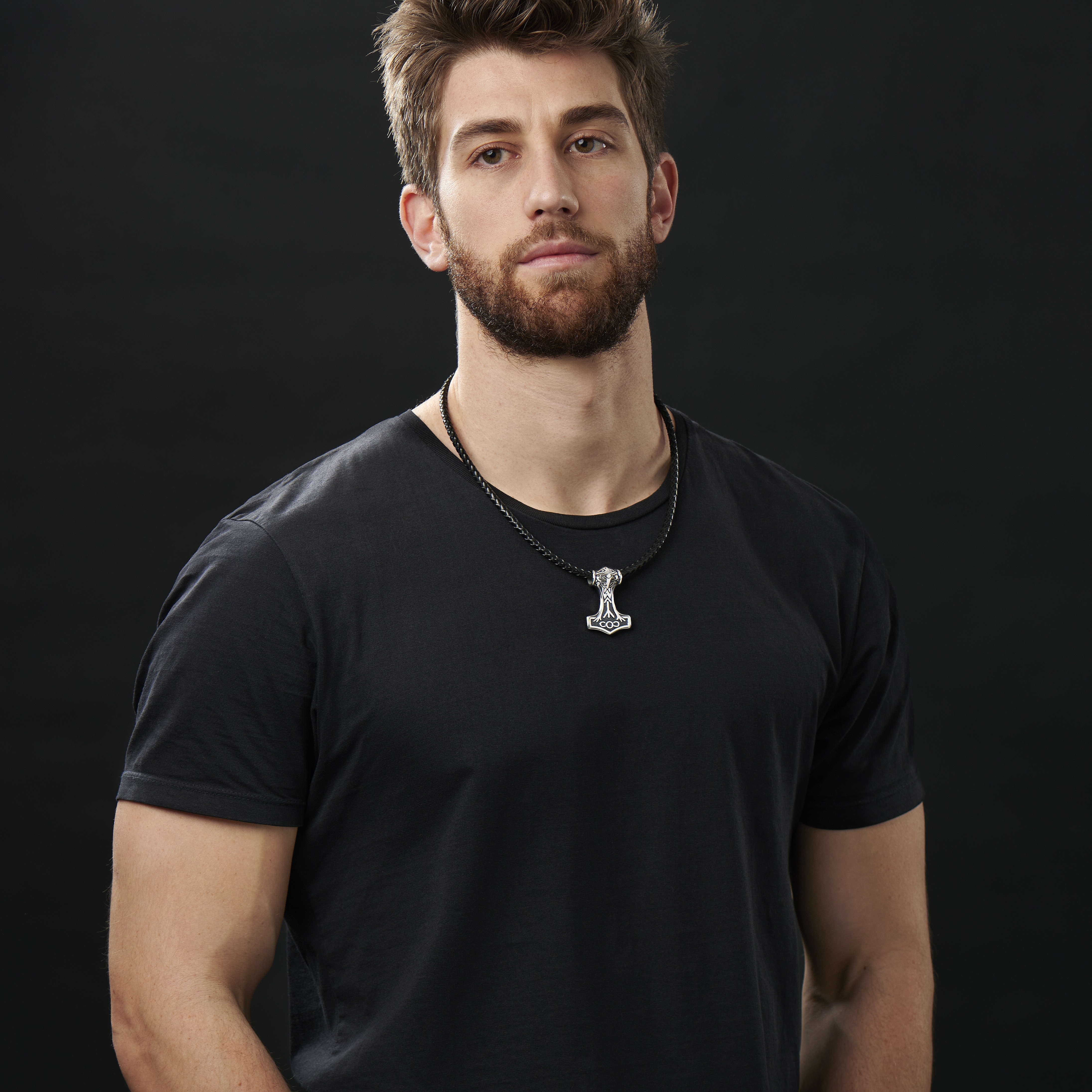 Double Sided Viking Black Leather Necklace - 5