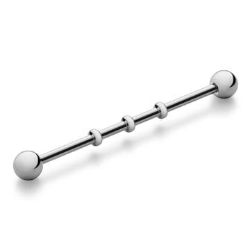 Piercing barbell industriel en acier chirurgical argenté avec des perles 35 mm Piercing barbell industriel en acier chirurgical argenté avec des perles 35 mm