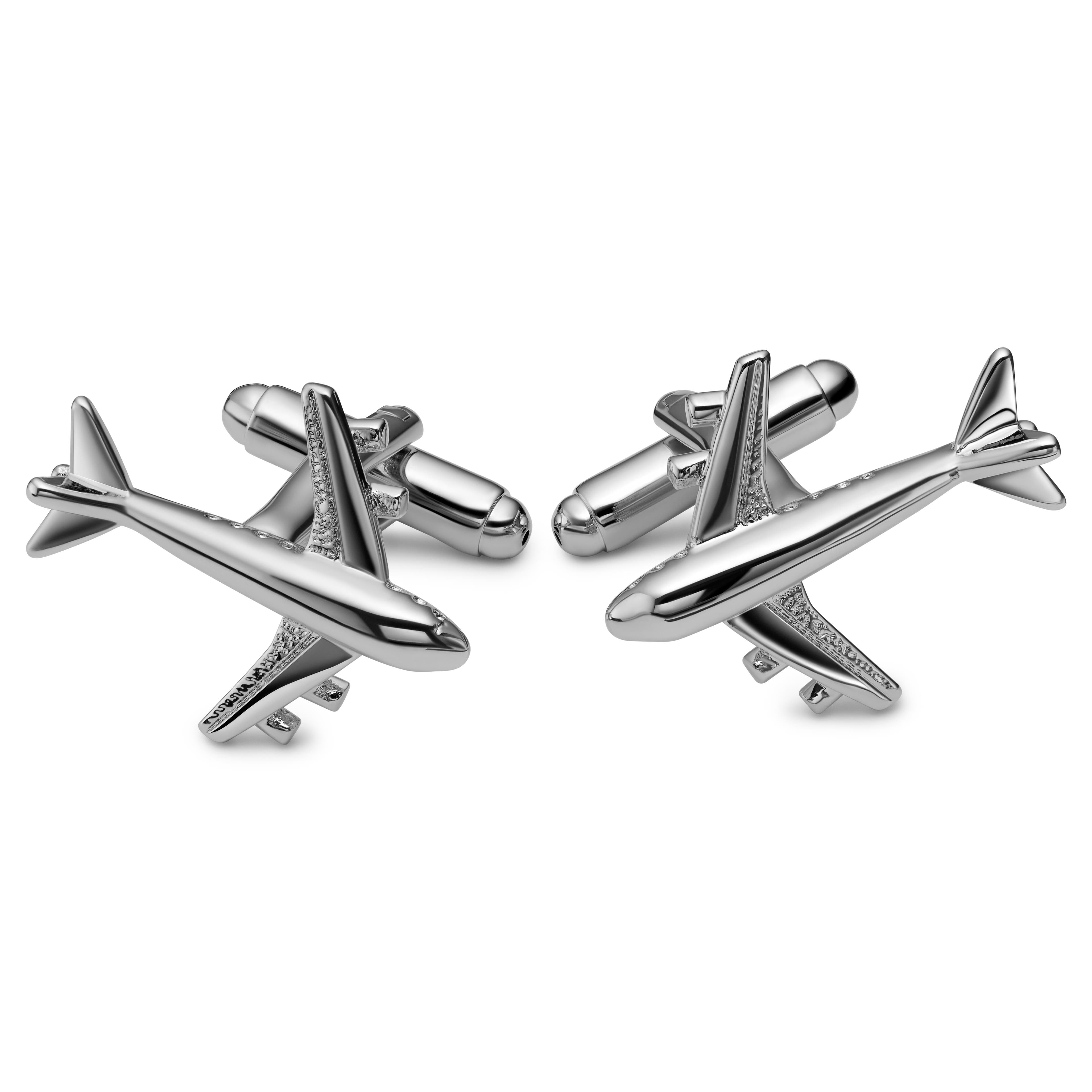 Kleos | Silver-tone Airplane Cufflinks