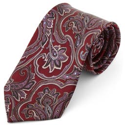 Wide Red & Lavender Baroque Silk Tie