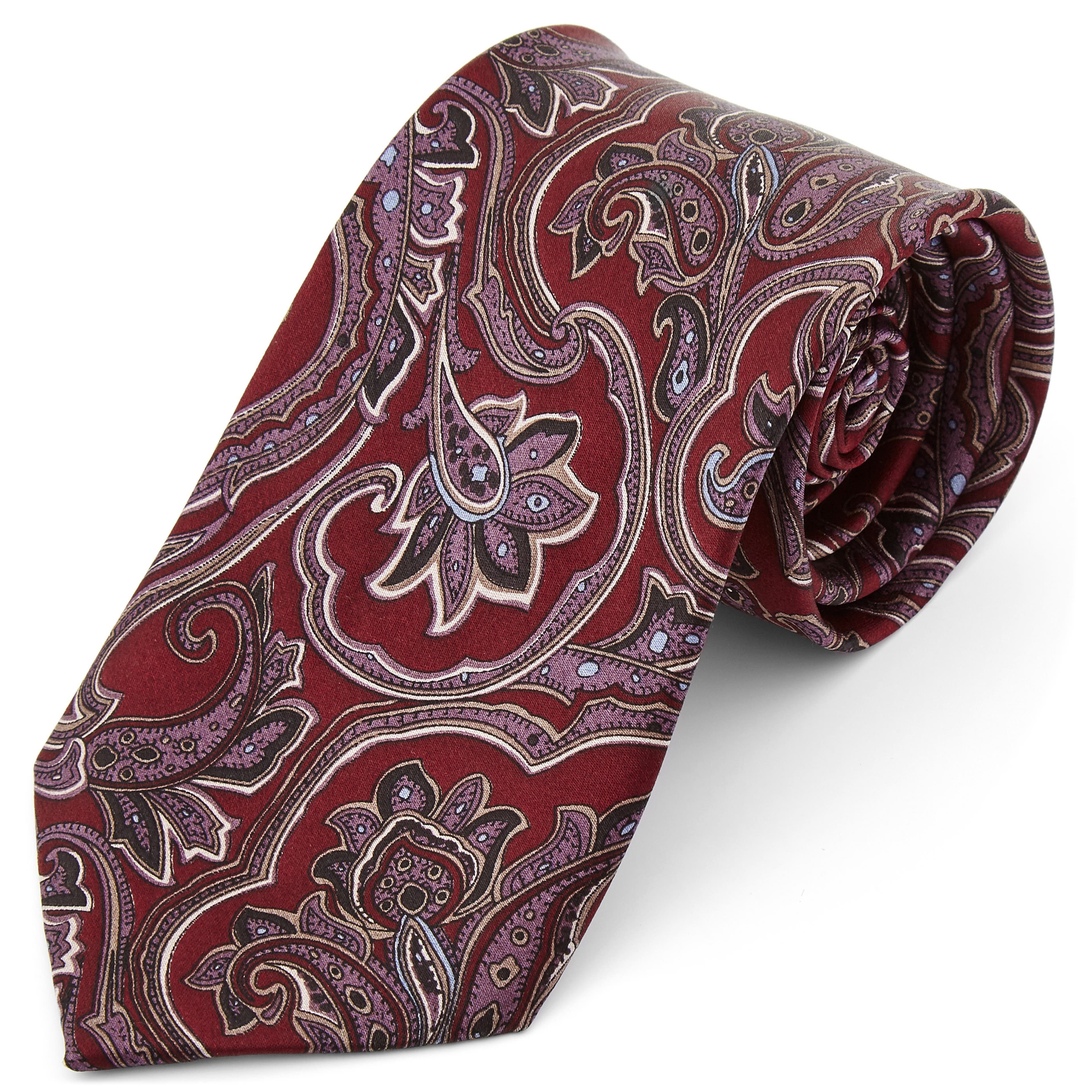 Široká červeno-levandulová barokní hedvábná kravata 