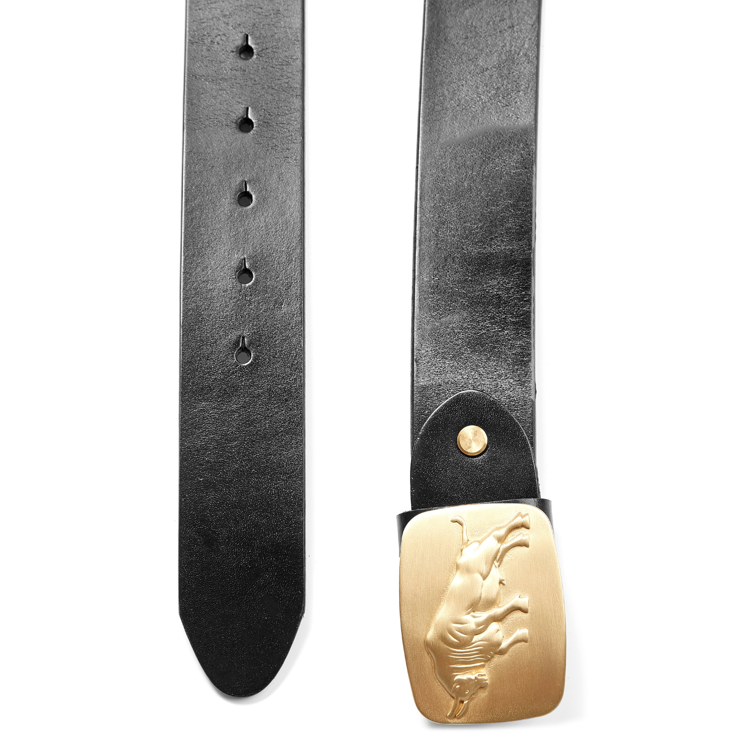 Kožený opasek býk se sponou zlaté barvy - 2