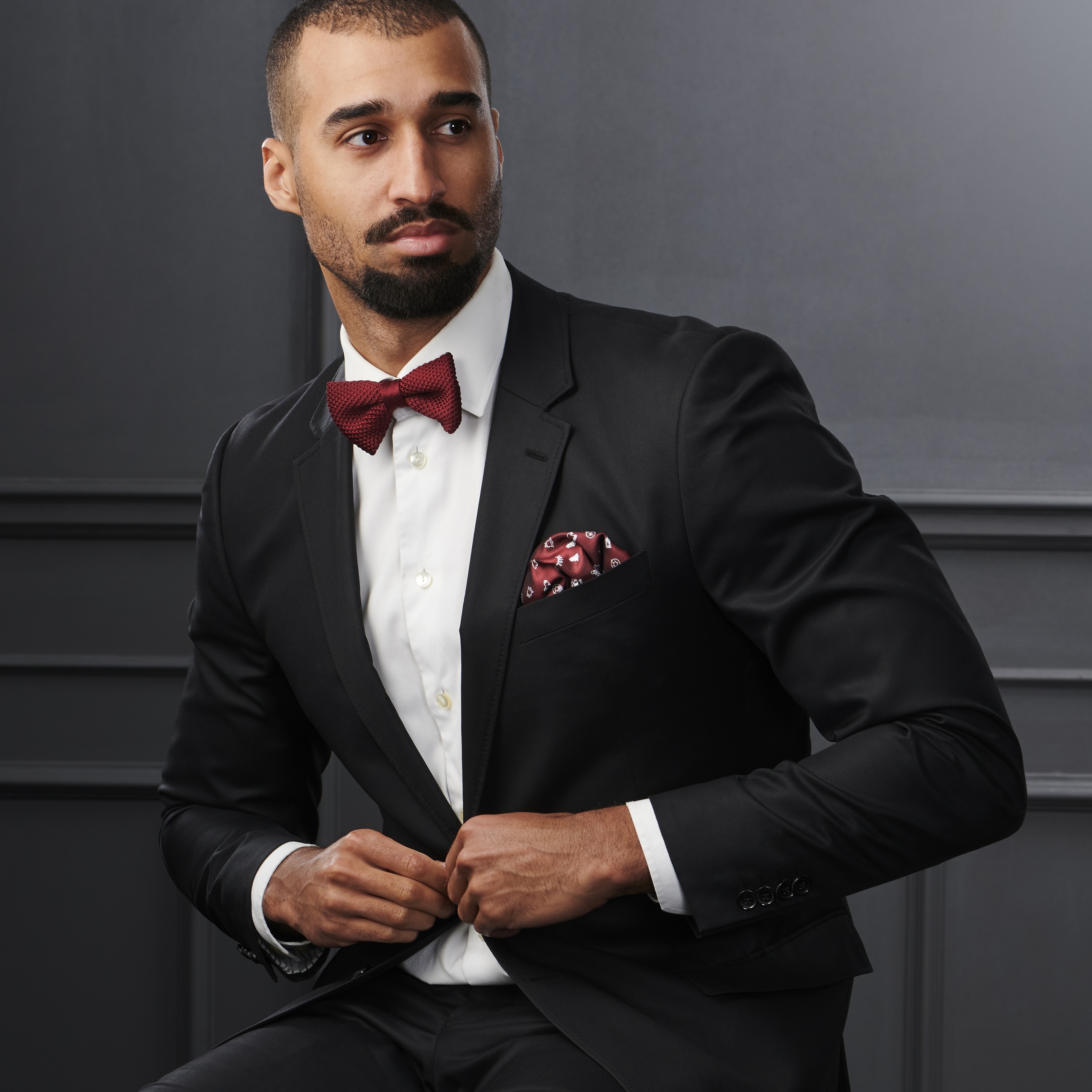 Pañuelo de bolsillo navideño en burdeos y blanco - 5