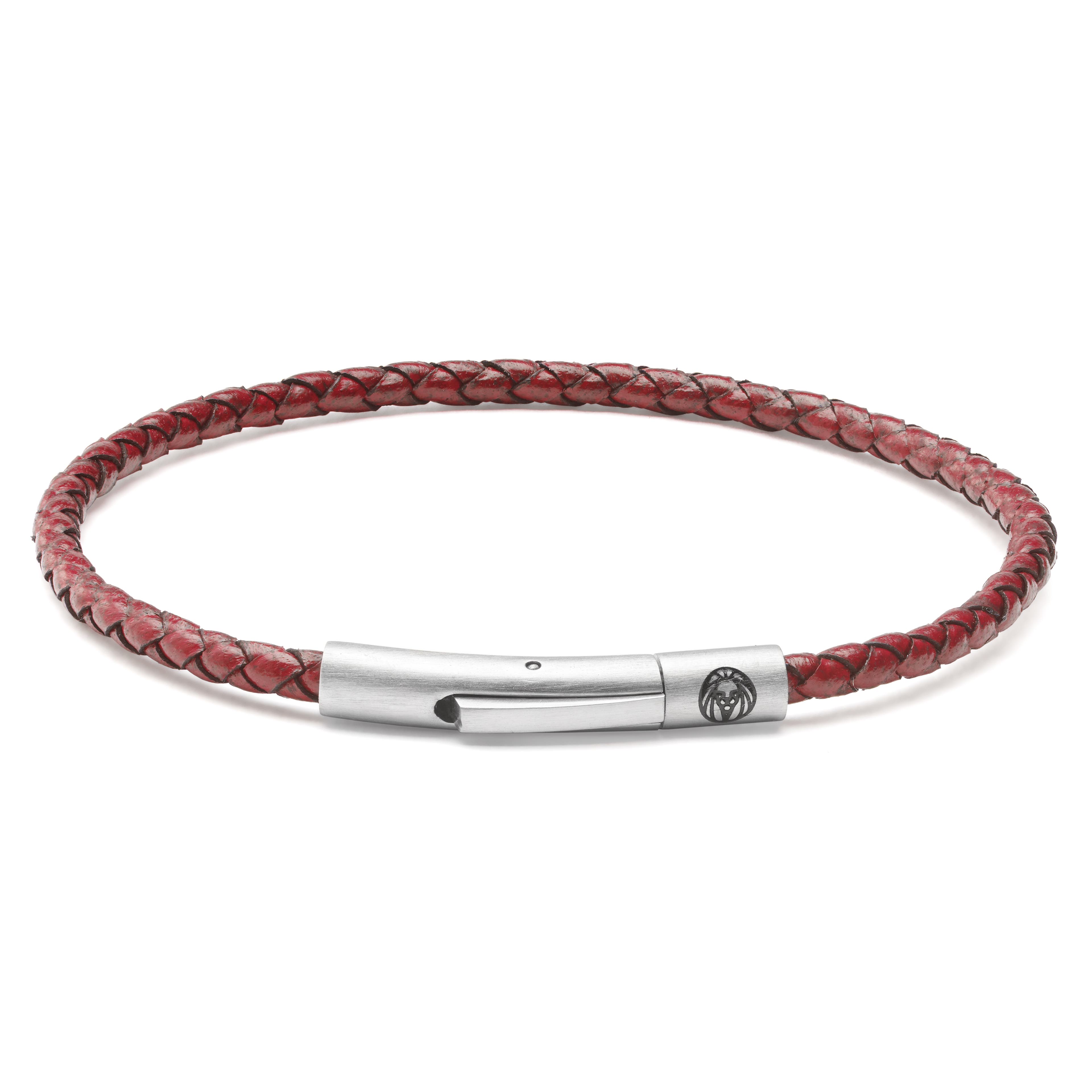 Collins | Bracelet en cuir tressé rouge 3 mm
