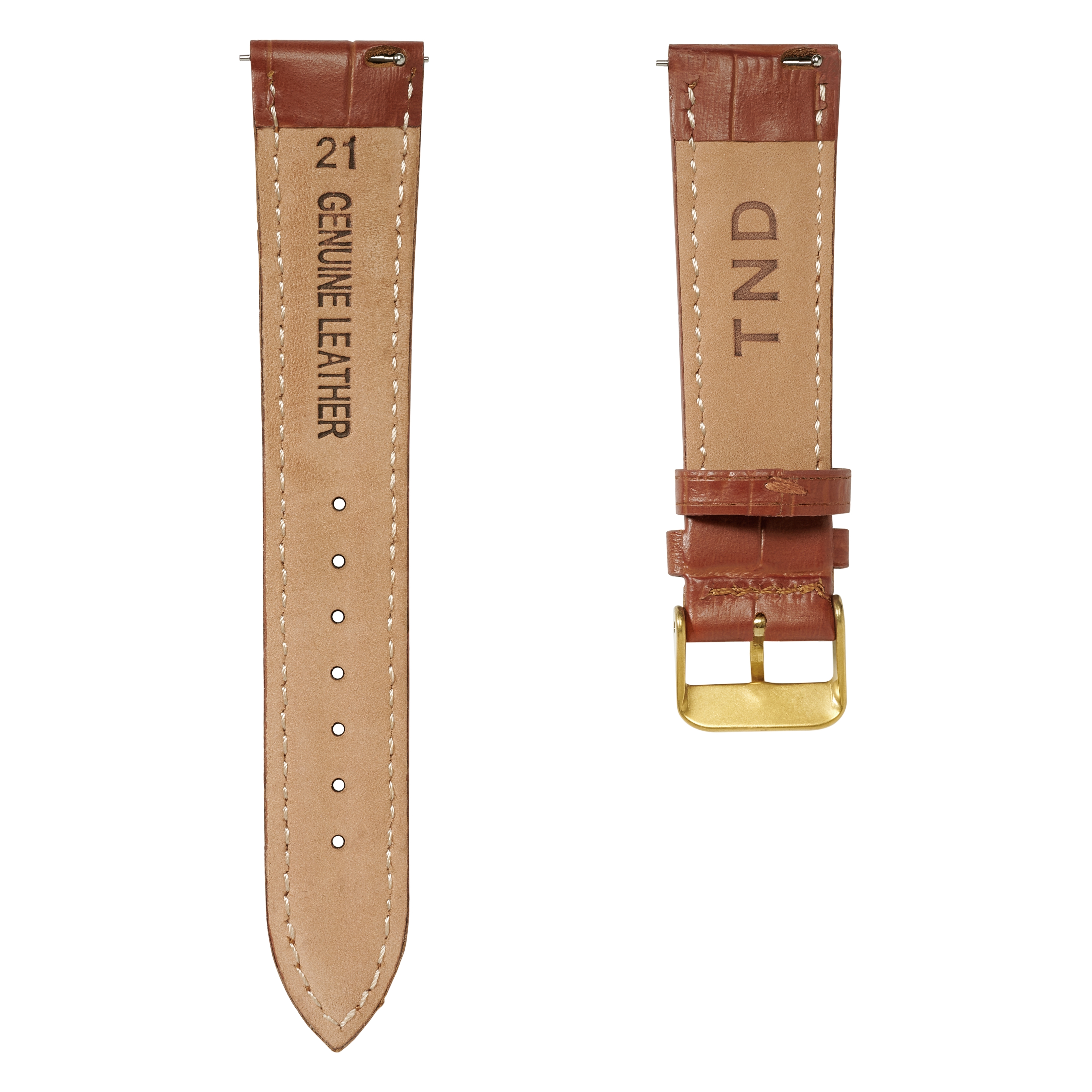24mm Crocodile-Embossed Tan Leather Watch Strap with Gold-Tone Buckle – Quick Release - 3