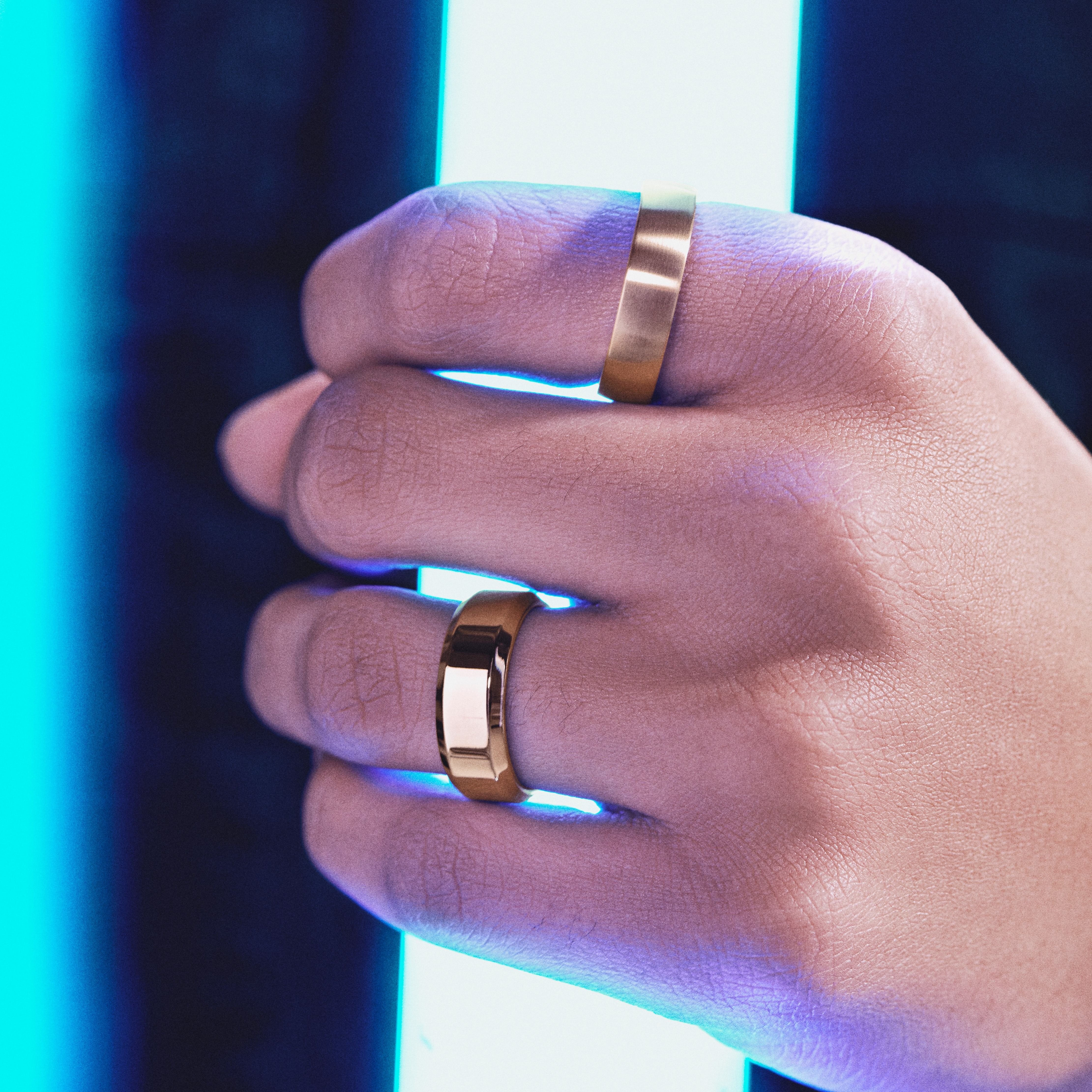 Ferrum | Златист полиран стоманен пръстен със скосени ръбове 8 мм - 2