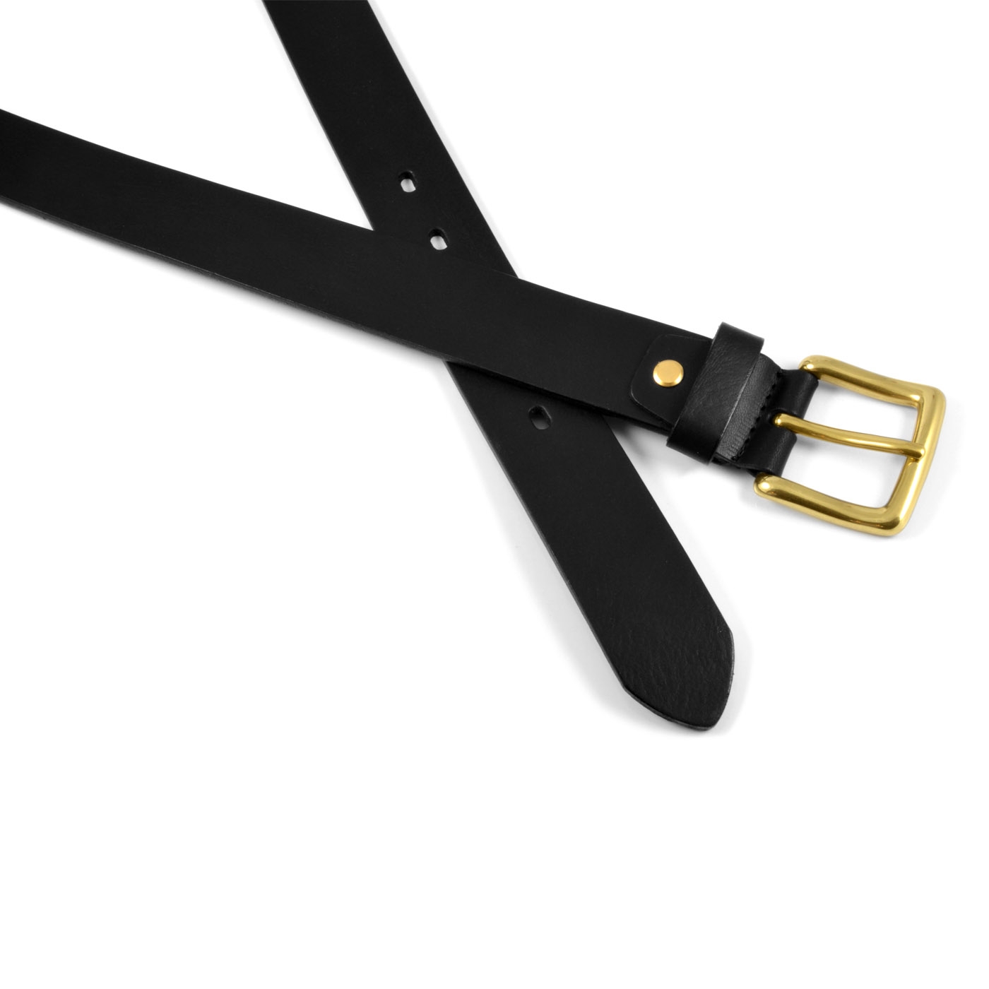 Black Gold-Tone Buckle Leather Belt - 2