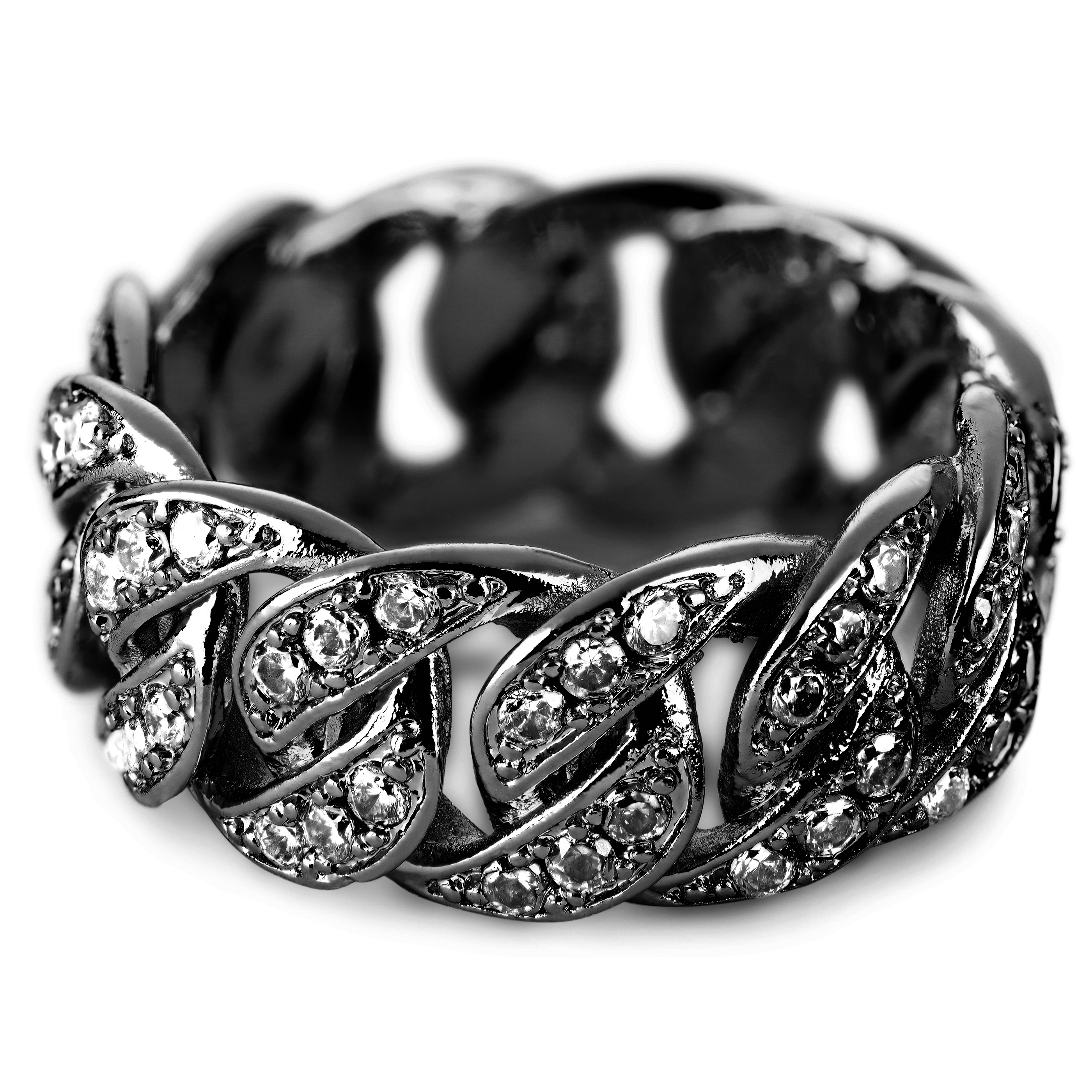 Nicos | Anillo efecto hielo de cadena cubana negra y circonitas de 10 mm  - 2