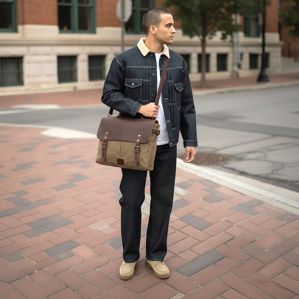 Army Green Vintage-Style Messenger Bag - 3
