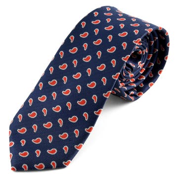 Navy Blue & Red Teardrop Pattern Polyester Tie