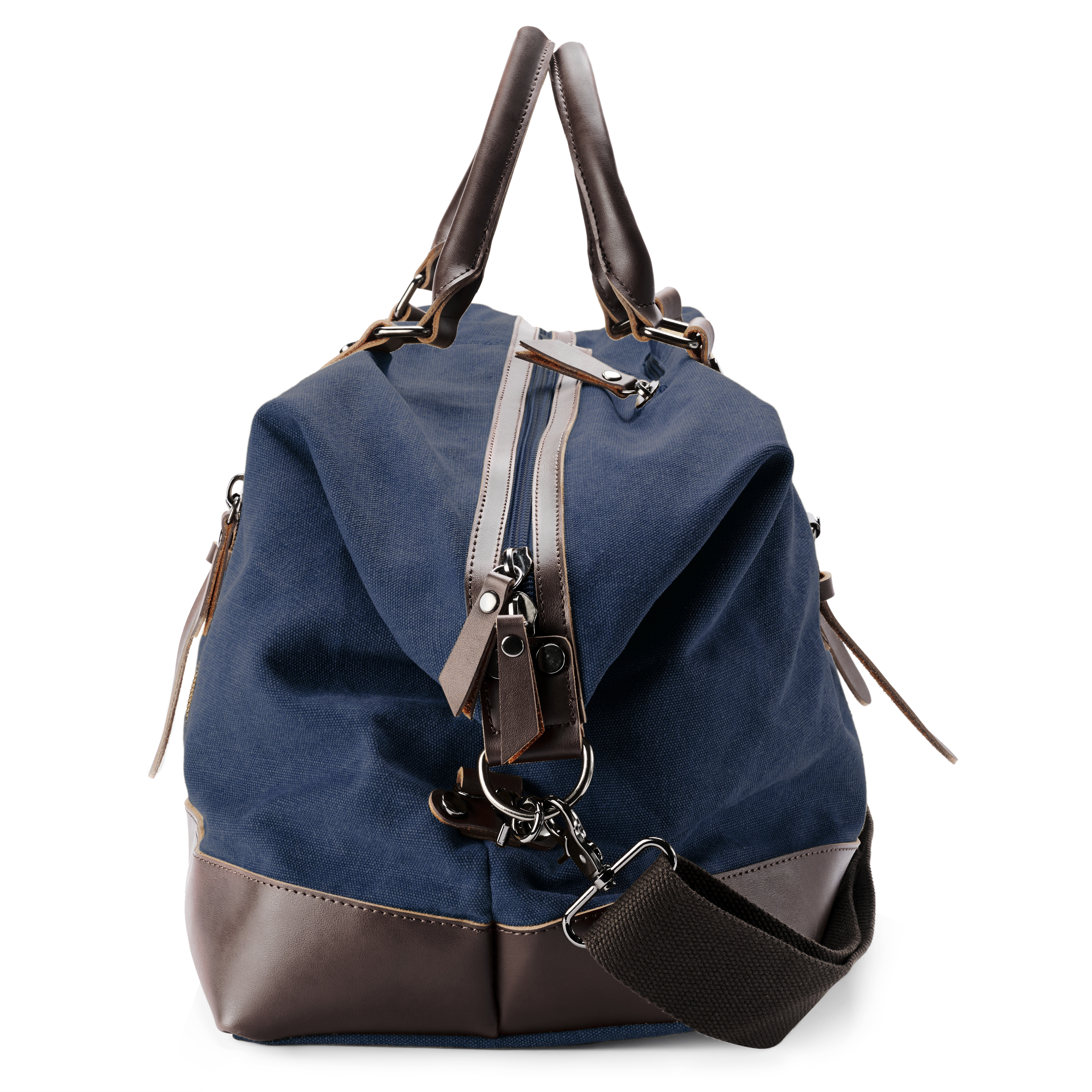 Džinsa zila auduma un brūnas ādas sporta soma - 4