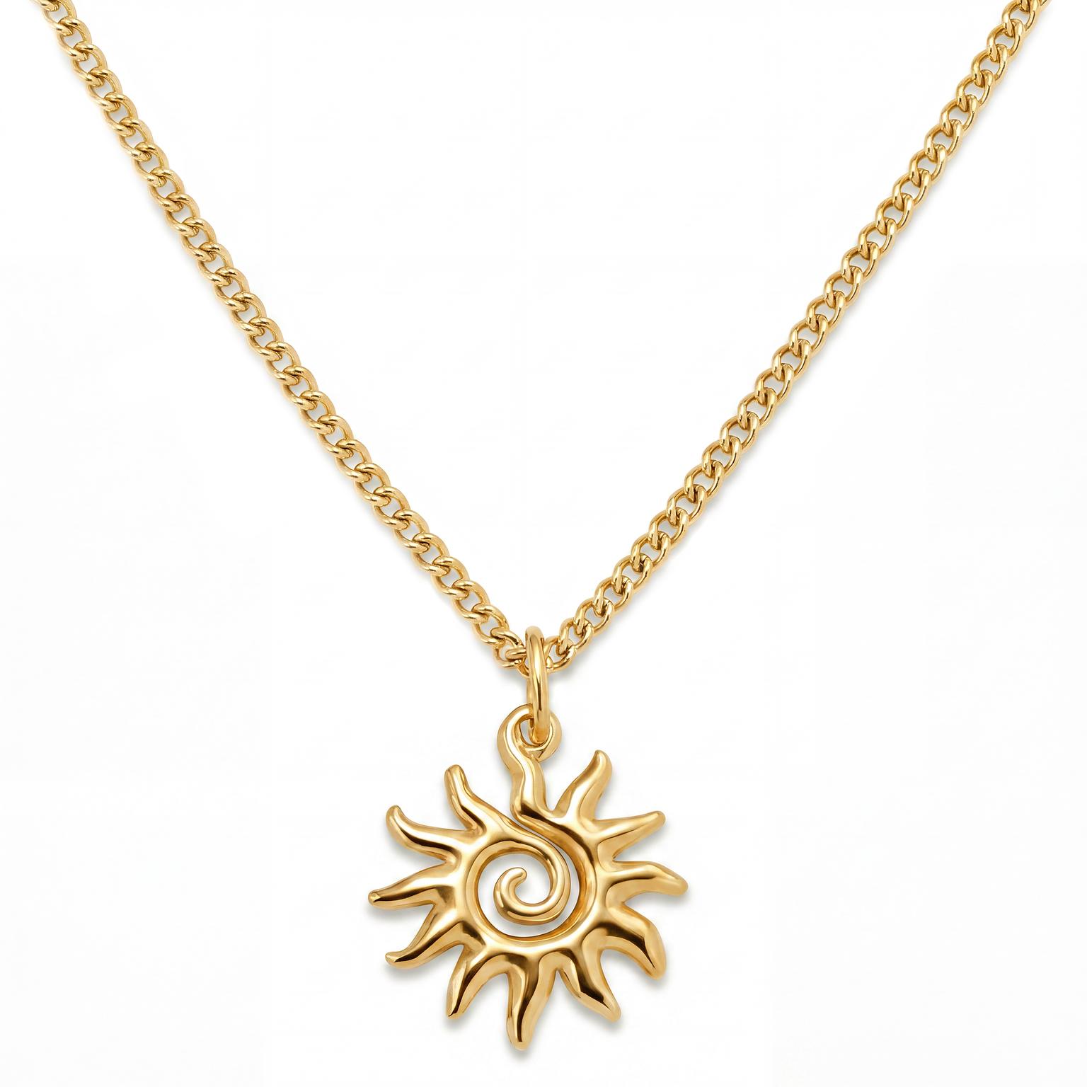 Mediterranean | Collar con colgante de sol en espiral chapado en oro de 14K Mediterranean | Collar con colgante de sol en espiral chapado en oro de 14K