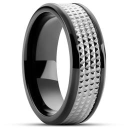 Hyperan | Anillo de titanio negro con patrón de diamantes plateados de 8 mm