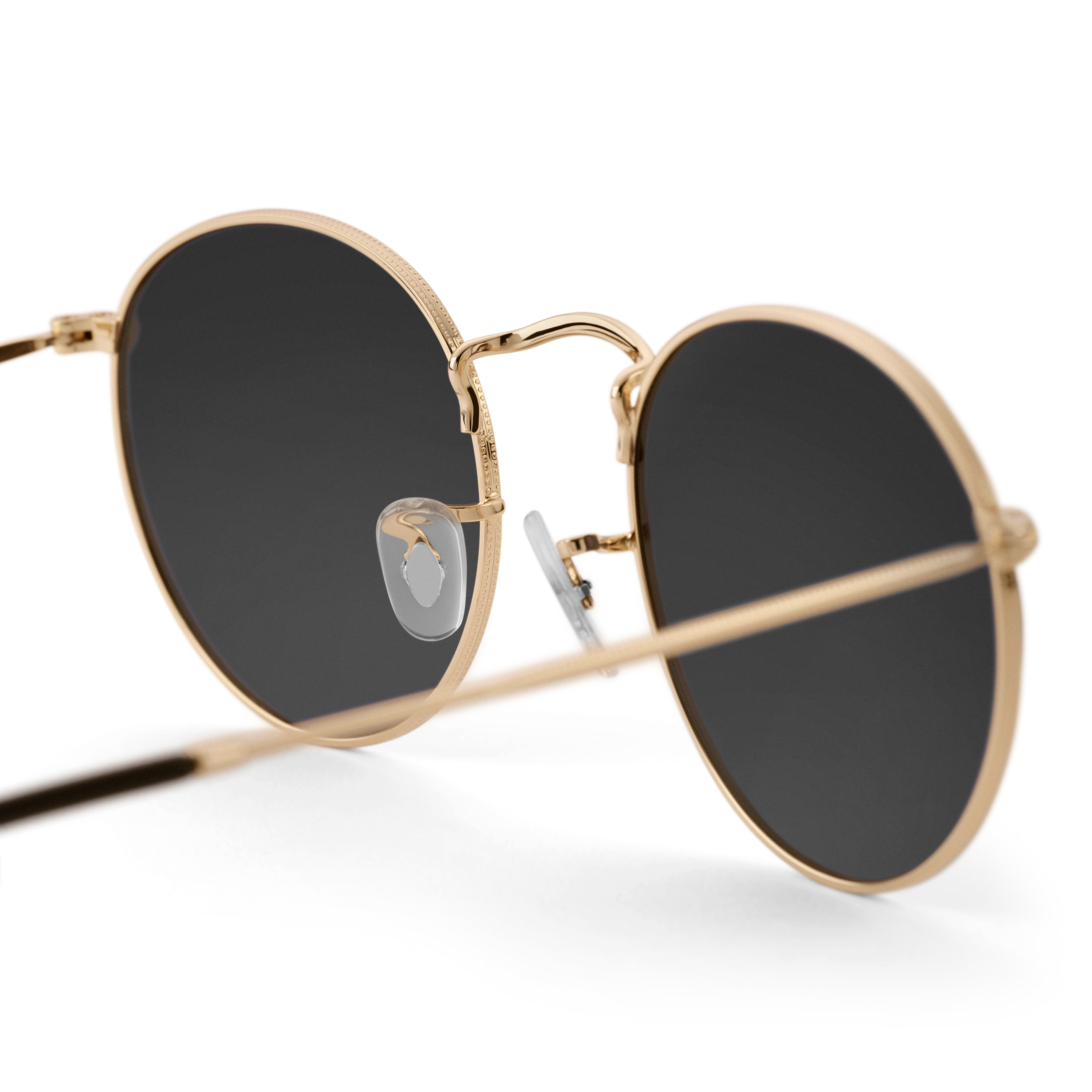 Polariserade runda solglasögon med svarta linser och bågar i guldfärgat kirurgiskt stål - 5