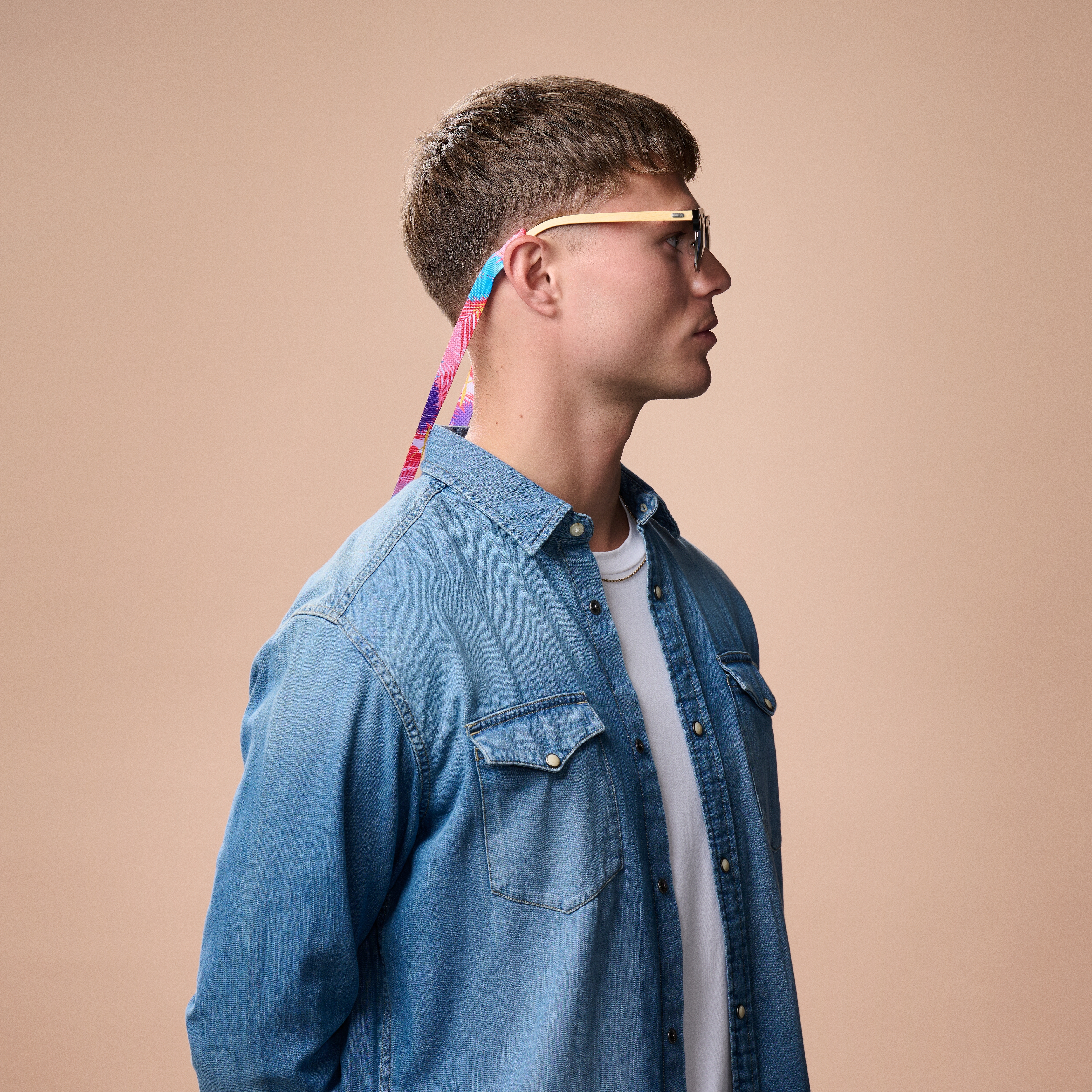 Wide Pink, Blue & Leather Tropical Sunglasses Strap - 3