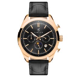 Perseus | Rose Gold-Tone Automatic Moonphase Watch With Black Dial