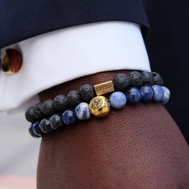 Miro | Black Lava Rock & Blue Agate Bracelet Set | In stock! | Lucleon
