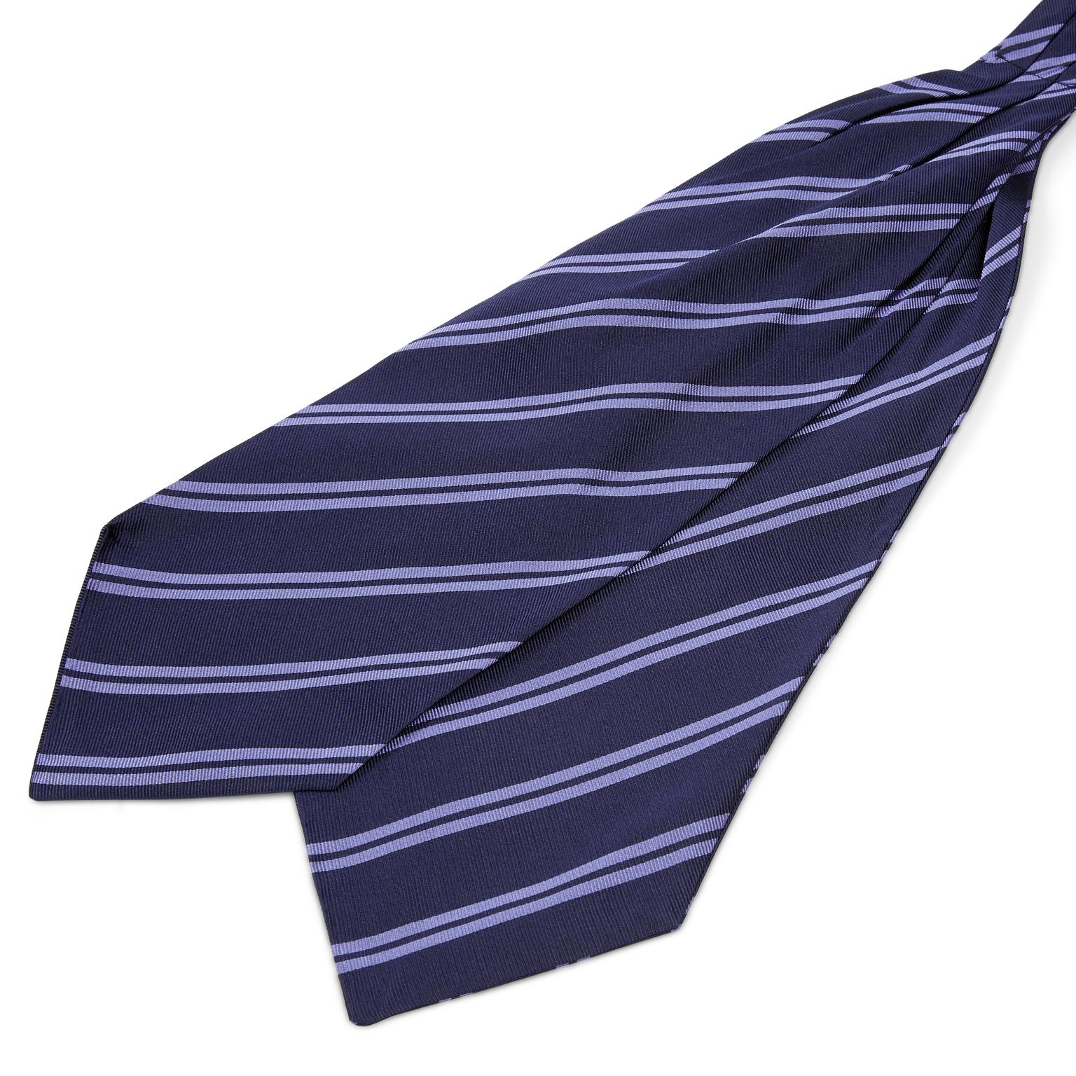 Pastel Blue Twin Stripe Navy Silk Cravat Pastel Blue Twin Stripe Navy Silk Cravat