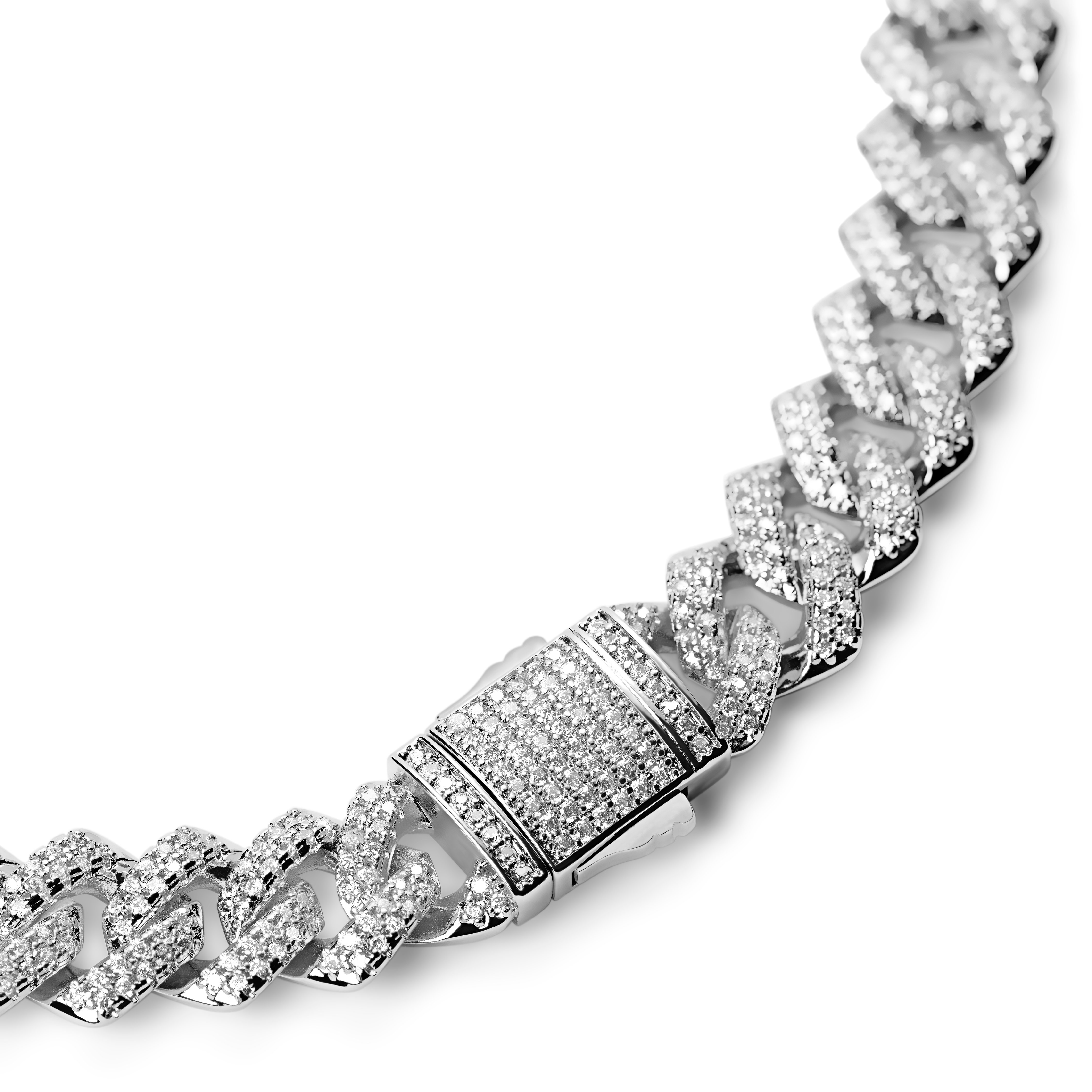 Nicos | 12 mm hopeanvärinen umpinainen panssariketju zirkoniakivillä - 4