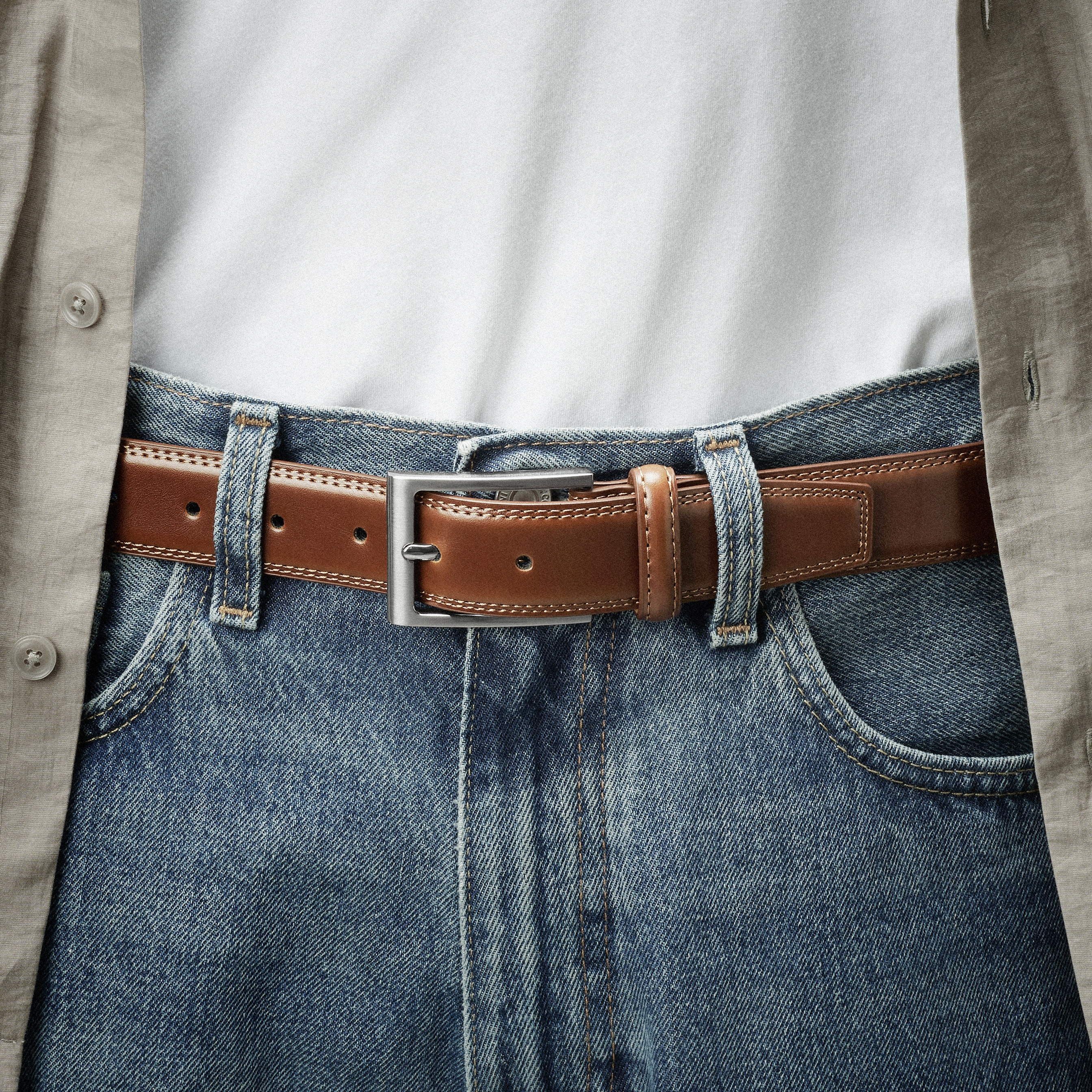 Light Brown Glossy Faux Leather Belt - 3
