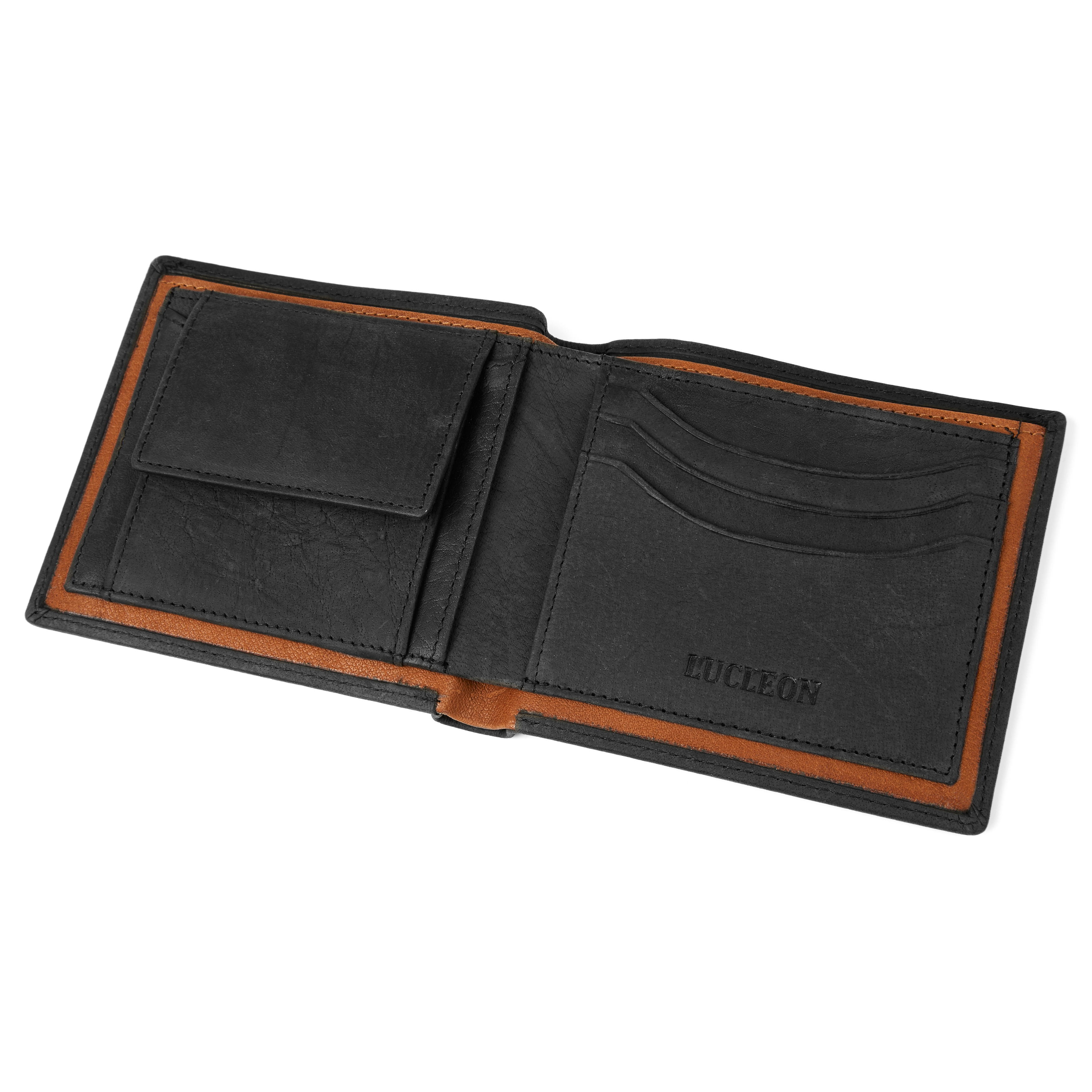 Oxford Klassisk Svart og Lysebrun Skinnlommebok - 2