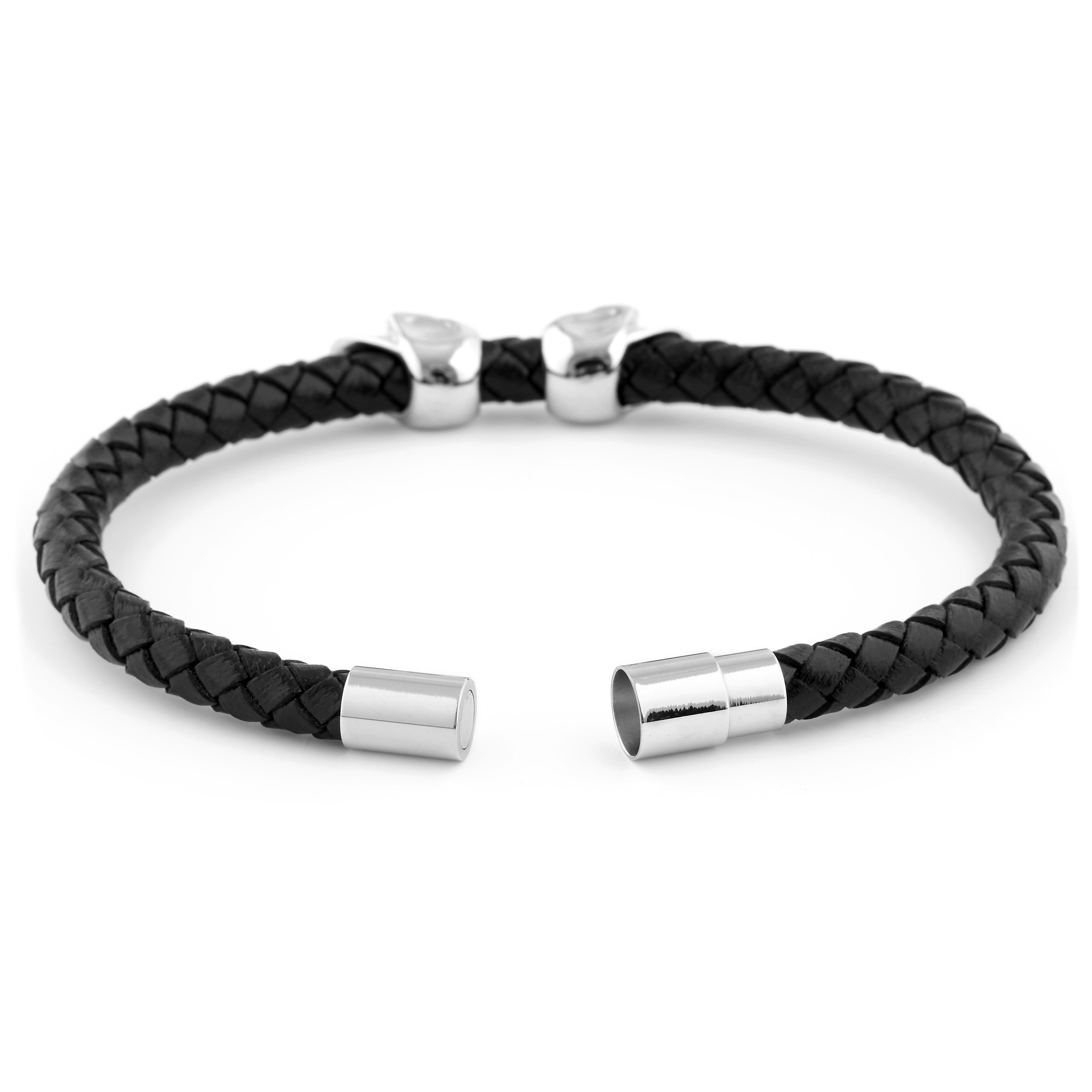 Silver-Tone Skull Leather Bracelet - 2