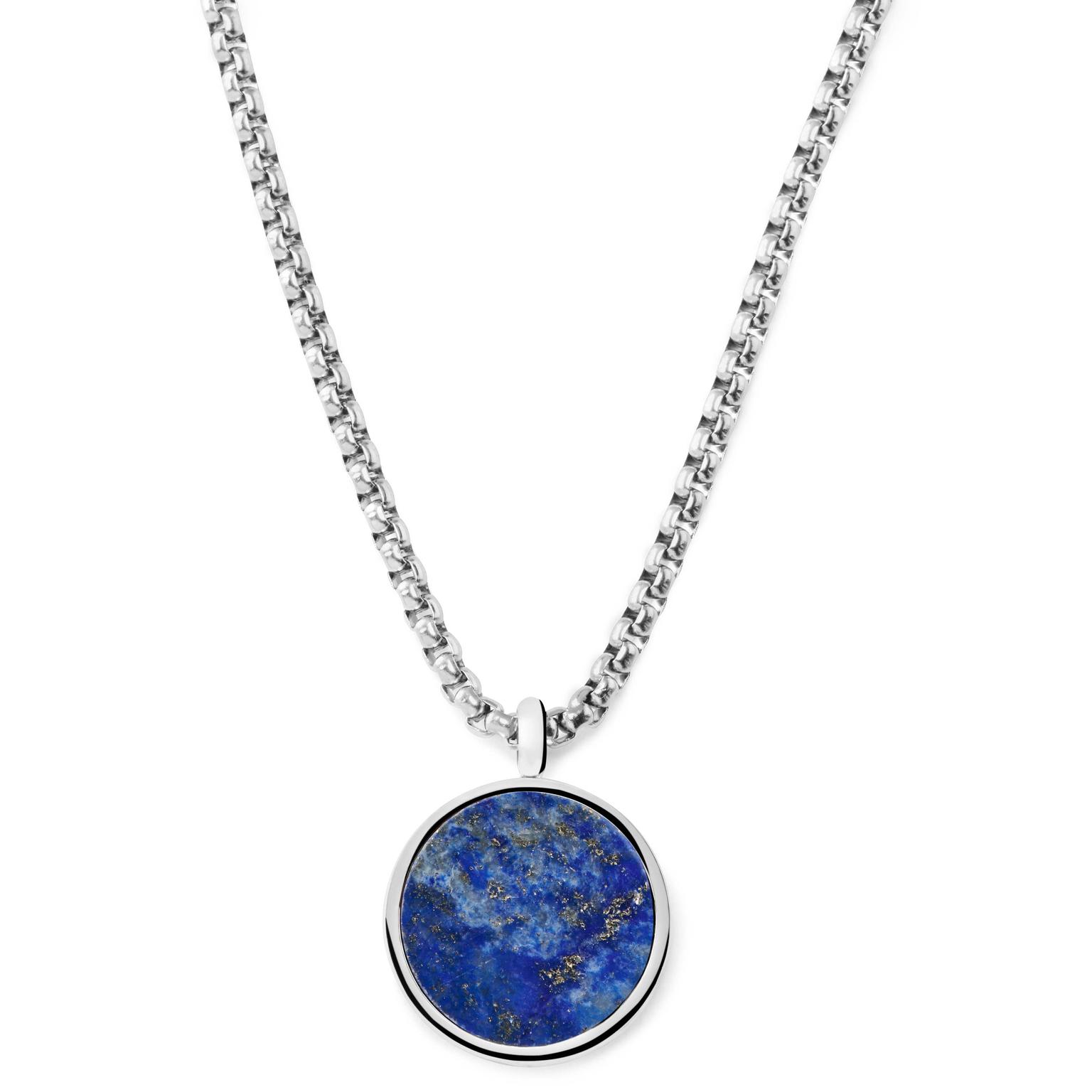 Orisun | Silver-Tone Stainless Steel Lapis Lazuli Round Pendant Necklace Orisun | Silver-Tone Stainless Steel Lapis Lazuli Round Pendant Necklace