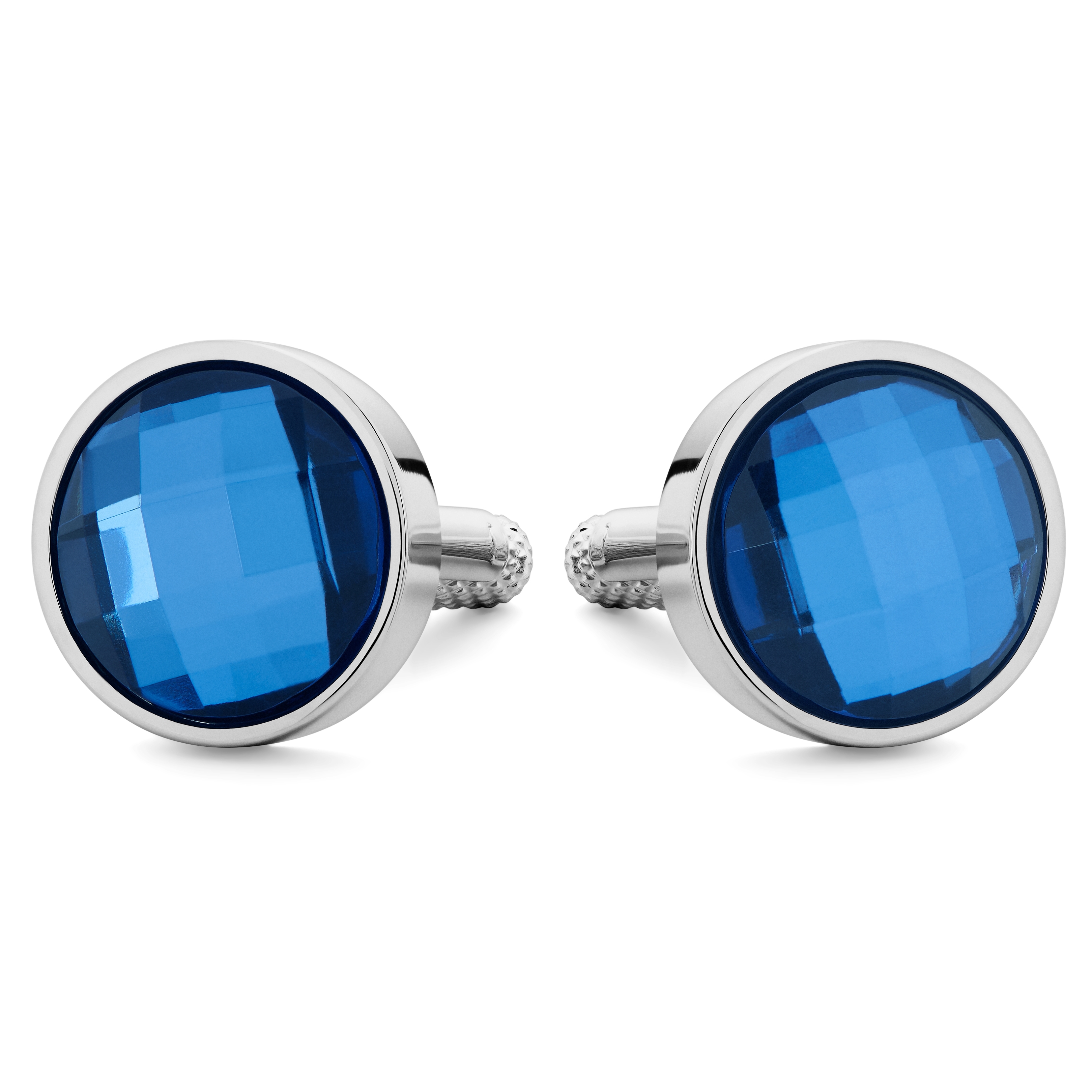 Meraklis | Silverfärgade Manschettknappar med Blå Zirkoner - 1