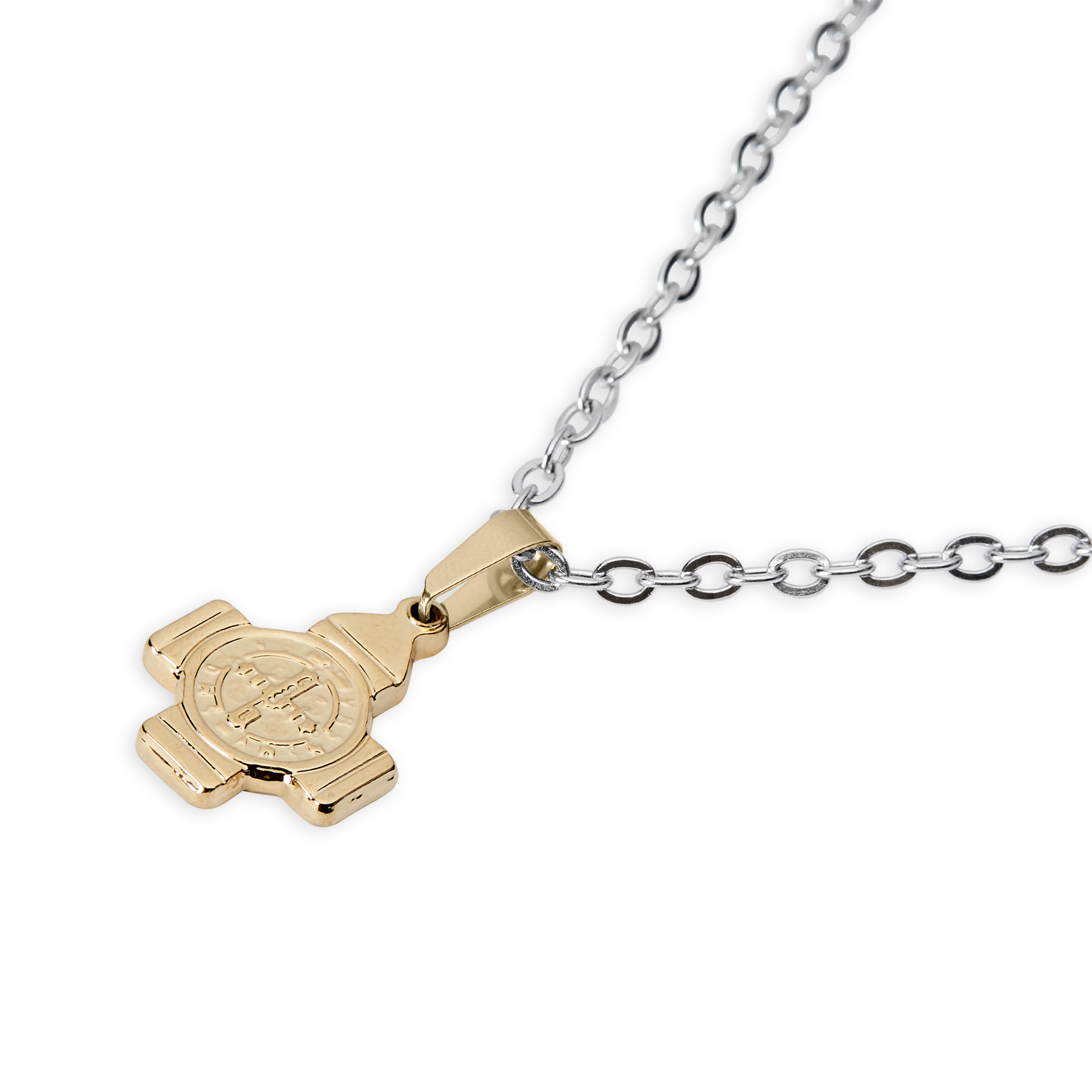 Arany tónusú Szent-Benedek-medálos acél nyaklánc - 5