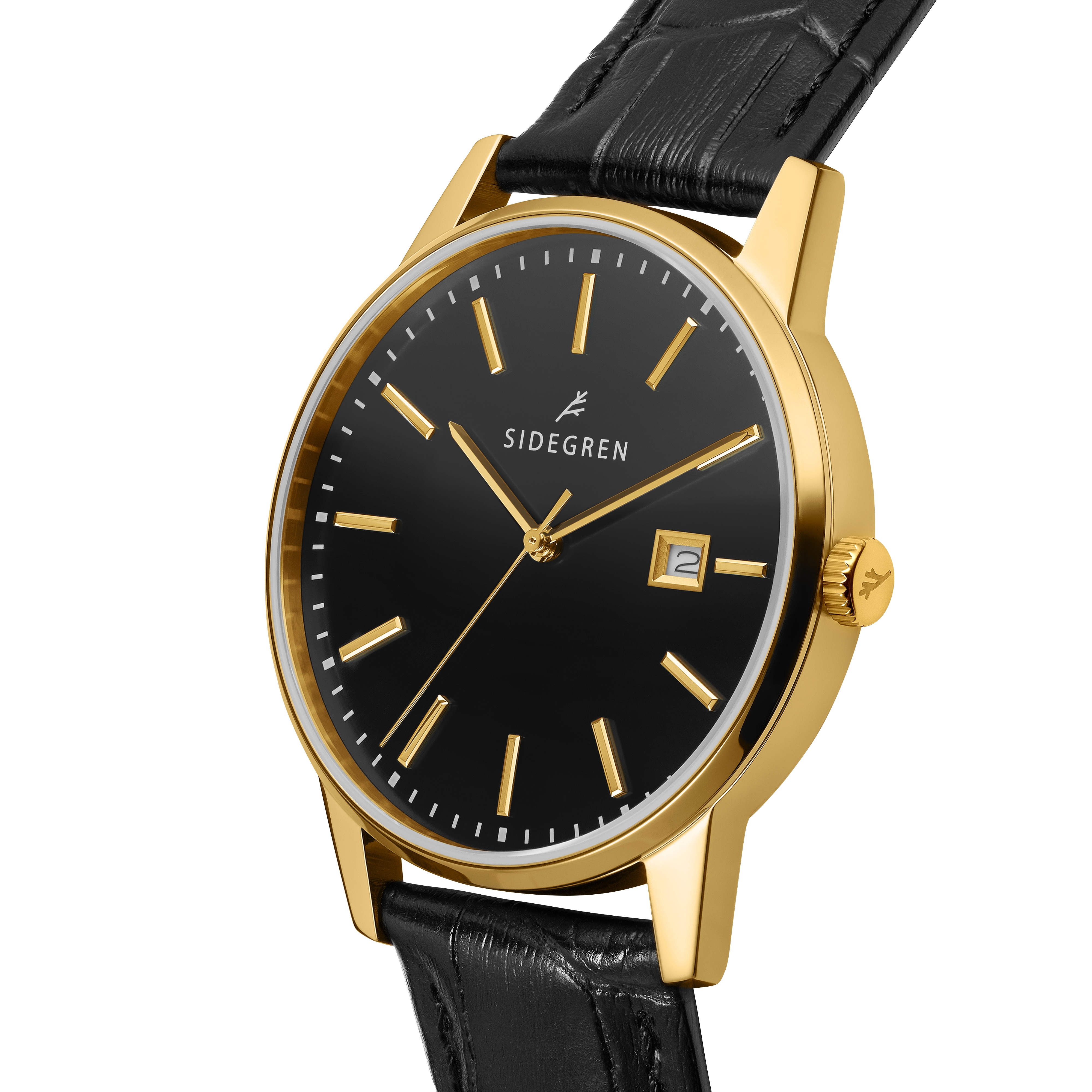 Patriarch | Gold-Tone Dress Watch With Black Dial & Black Leather Strap - 2