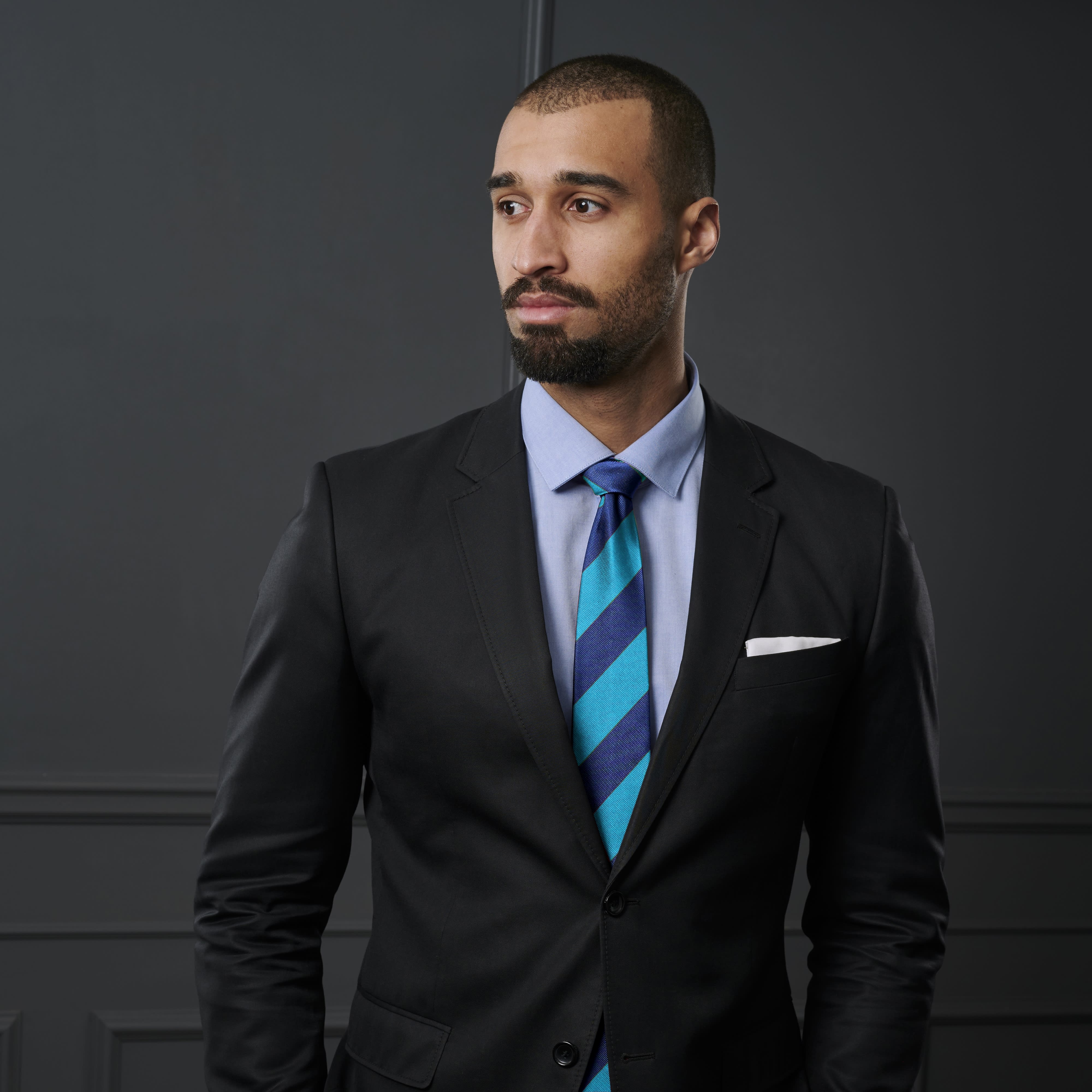 Cravate en soie à rayures bleu marine et marine métal - 8 cm - 4