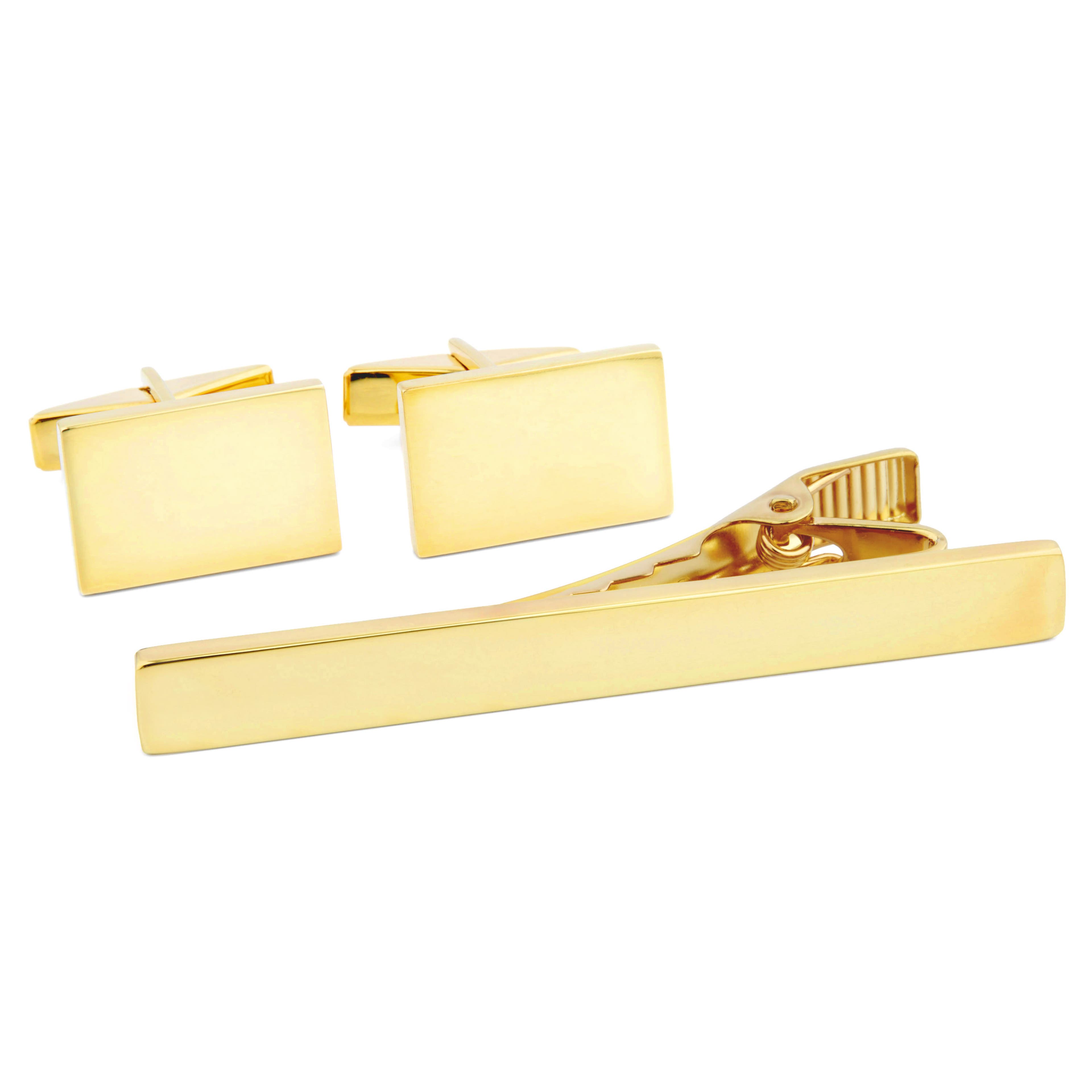 925er Gold Klassisches Krawattenklammer & Manschettenknöpfe Set