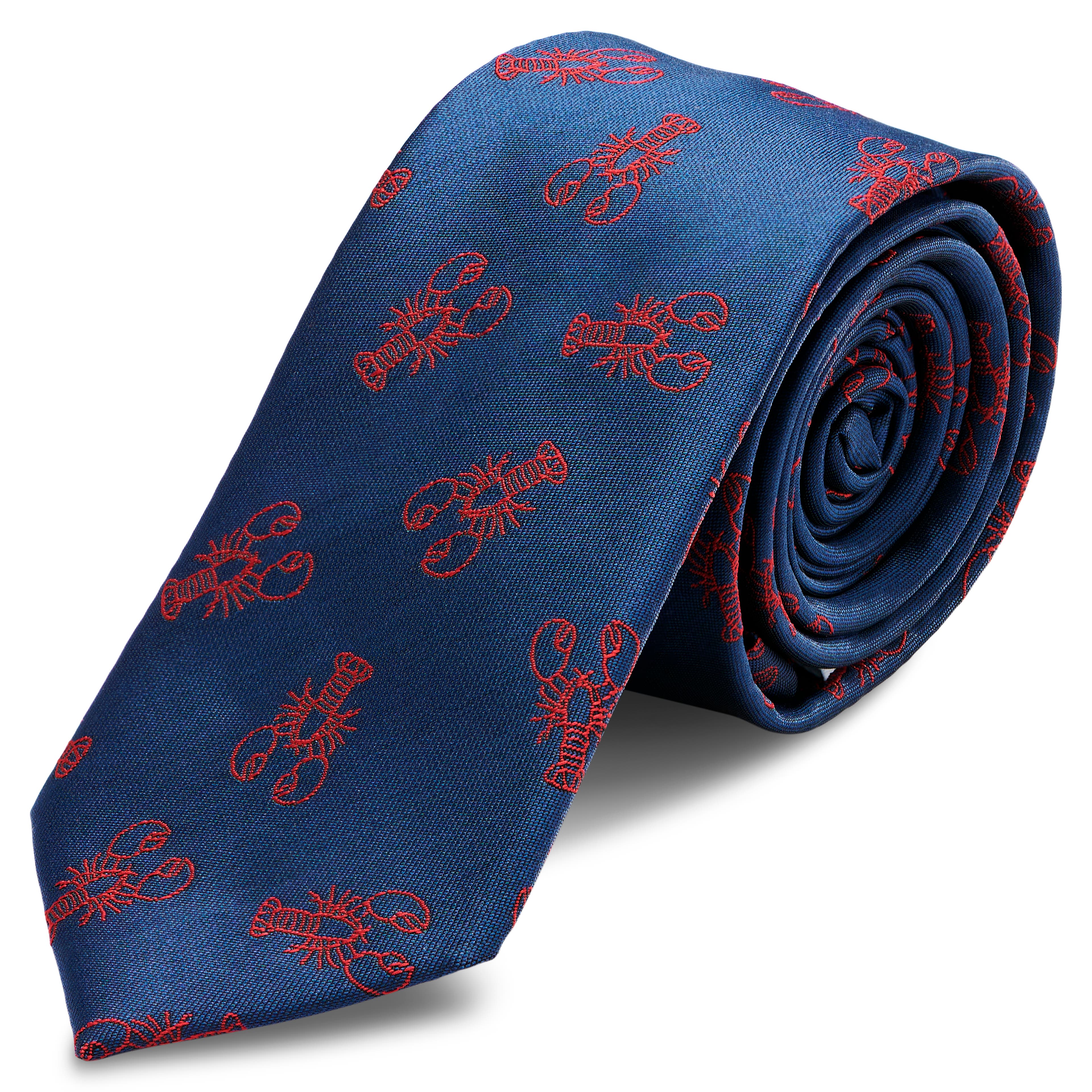 Marineblaue Dünne Krawatte Mit Hummern