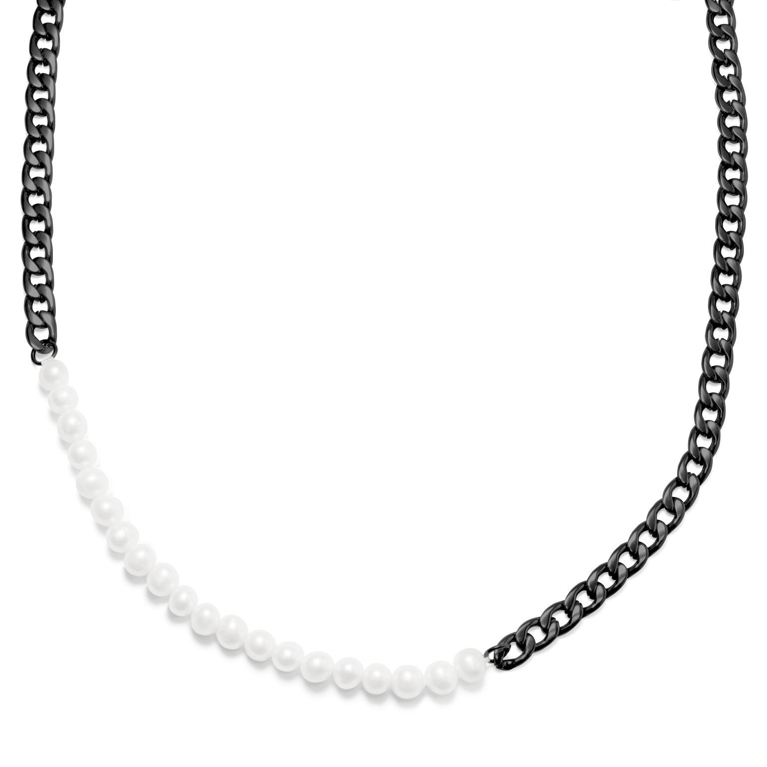 Charlie Amager Gunmetal Curb Chain & Pearl Necklace Charlie Amager Gunmetal Curb Chain & Pearl Necklace