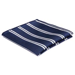 Navy Blue & White Striped Silk Pocket Square