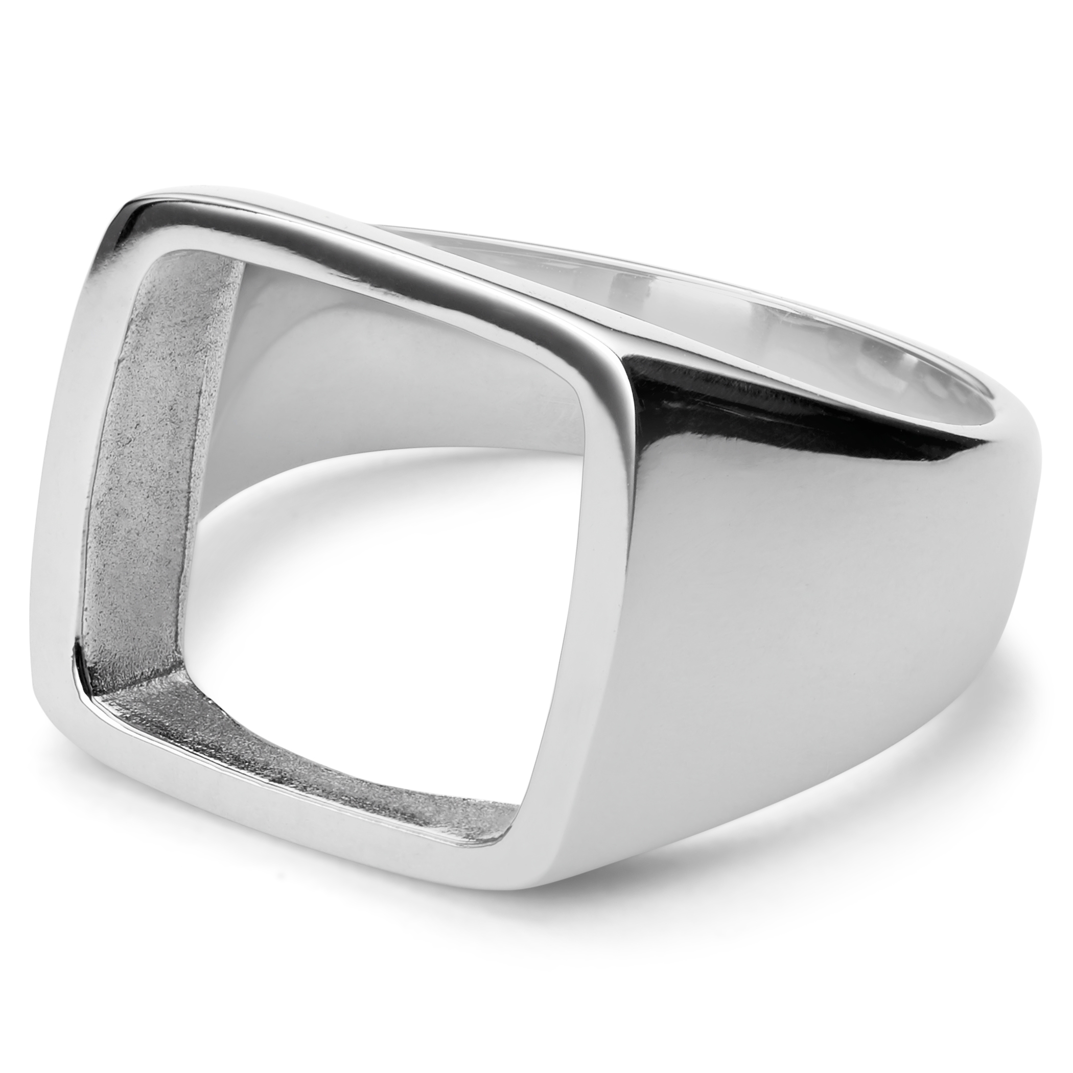 Silver-Tone Stainless Steel Hollow Signet Ring