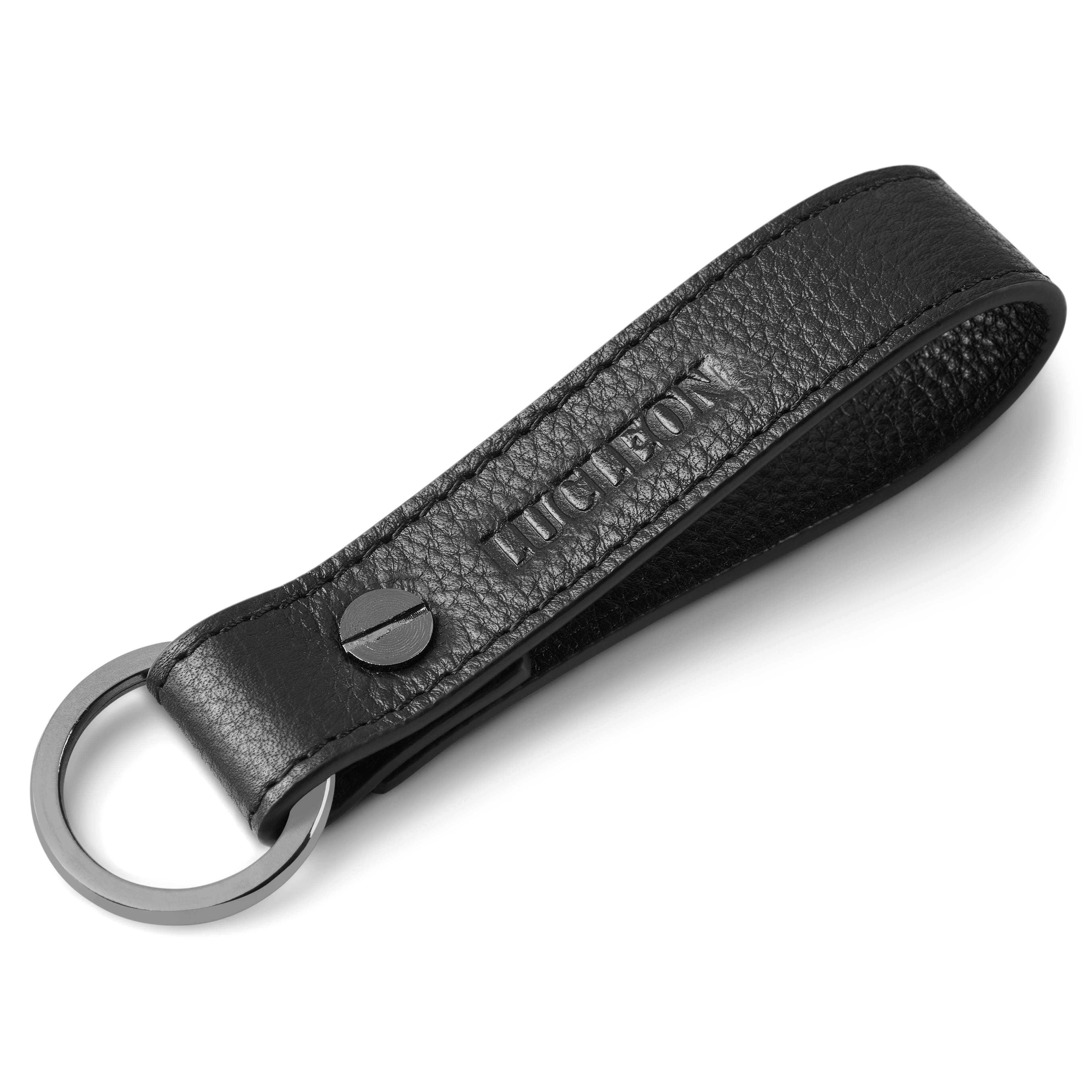 Short Black Full-Grain Leather Keychain Short Black Full-Grain Leather Keychain