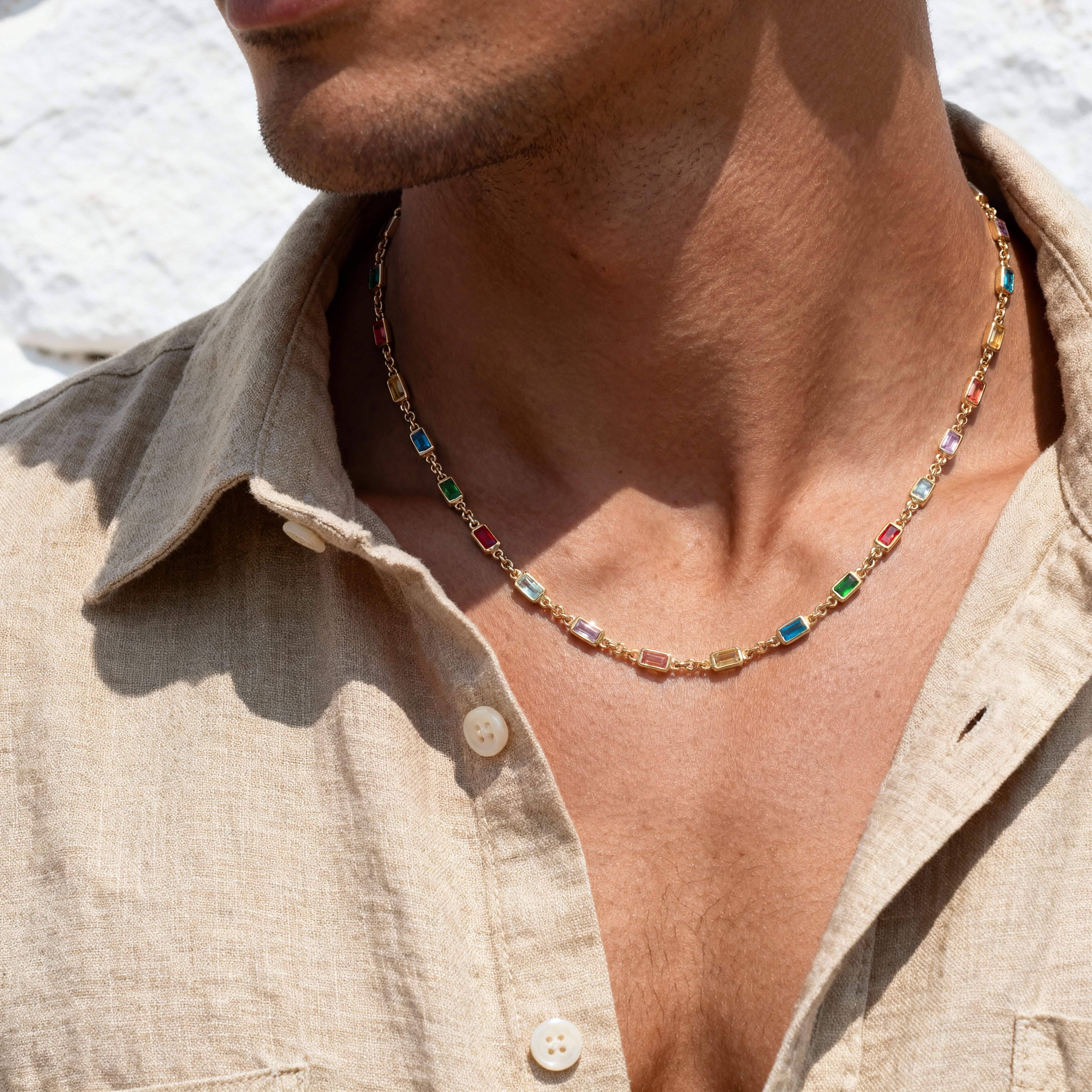 Prism | Barevný náhrdelník zlaté barvy s kamínky z křišťálového skla - 2