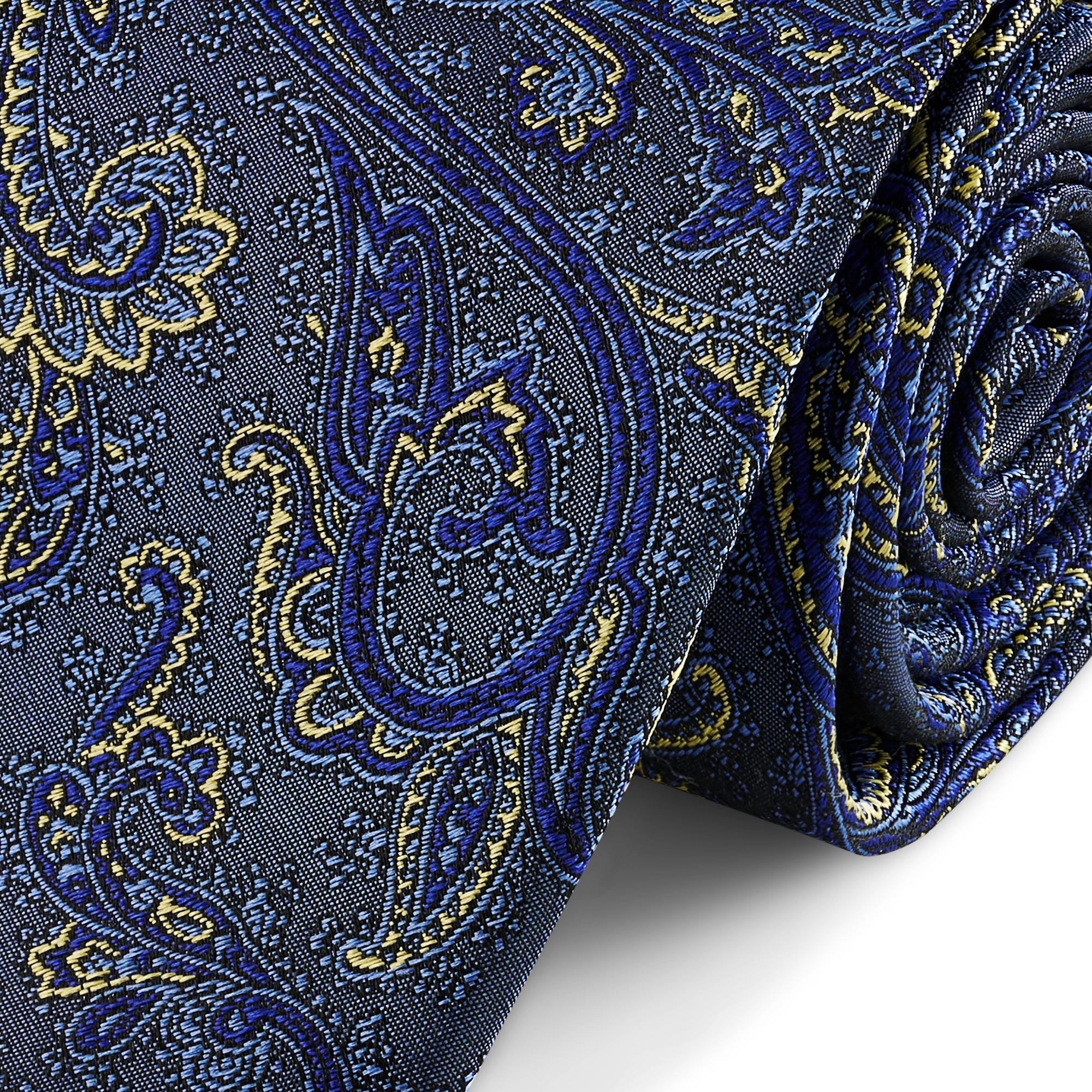 Hellblaue & goldene Seidenkrawatte mit Paisleymuster | 8 cm - 2