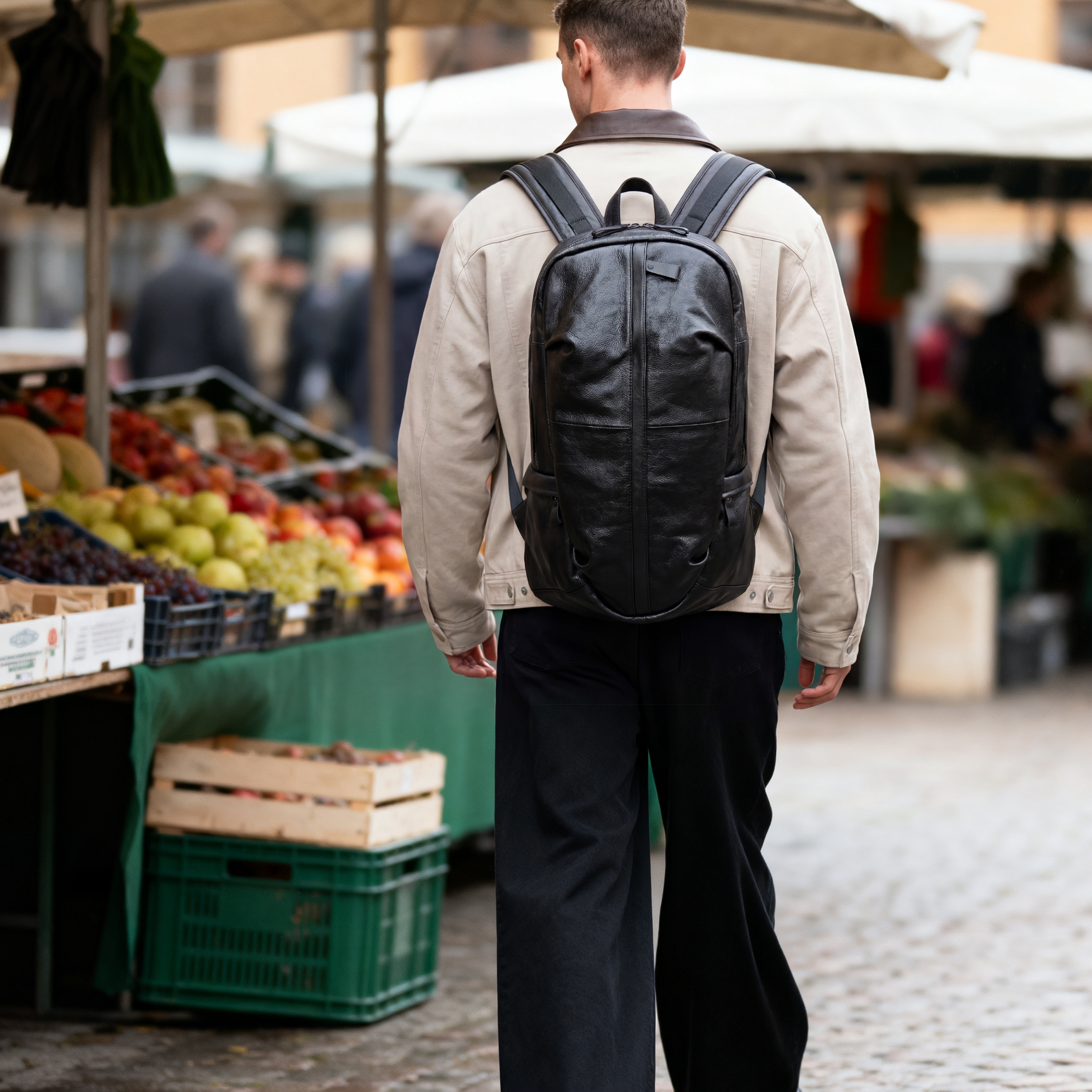 Zwarte Leren Backpack - 3
