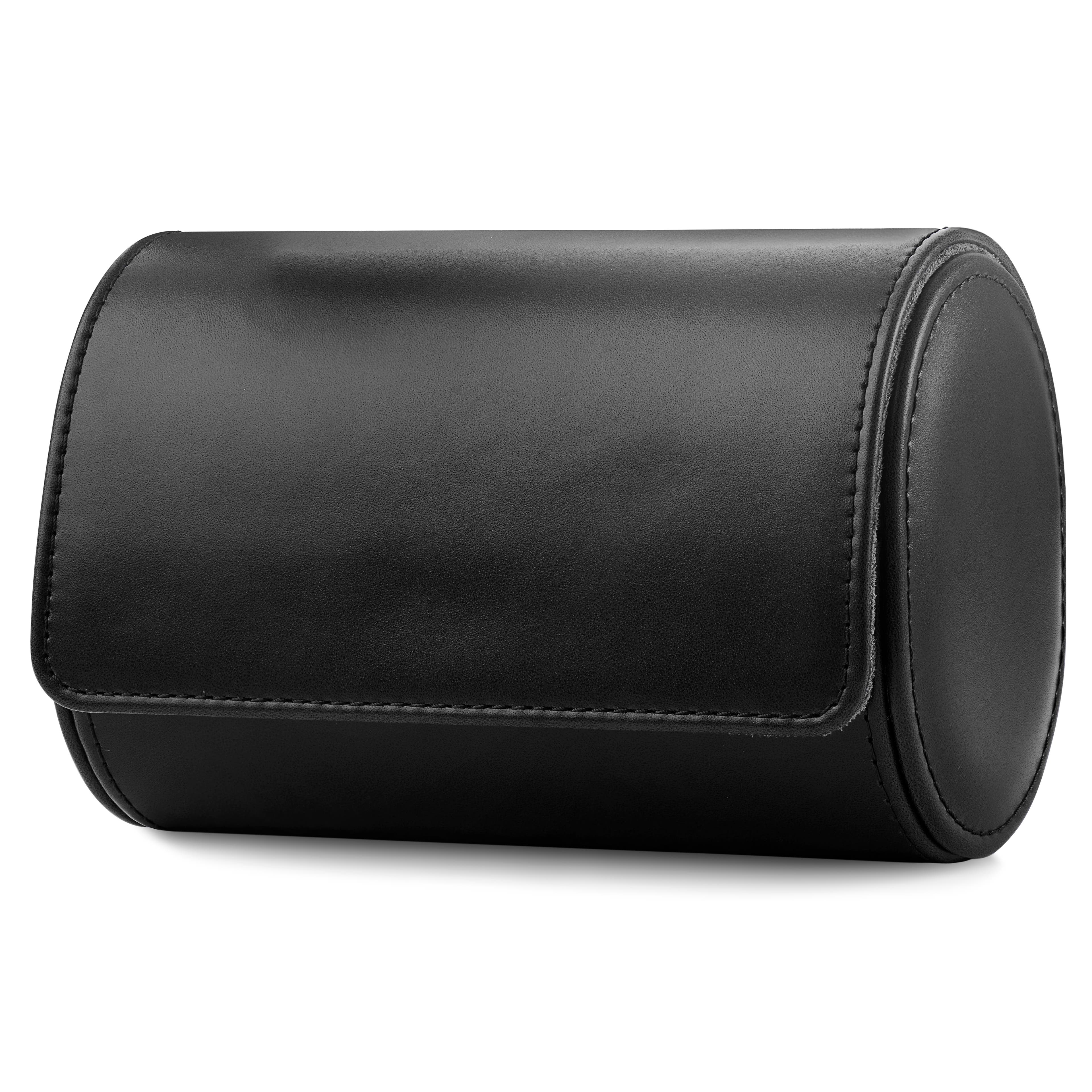 Black Vintage Leather Double Watch Roll