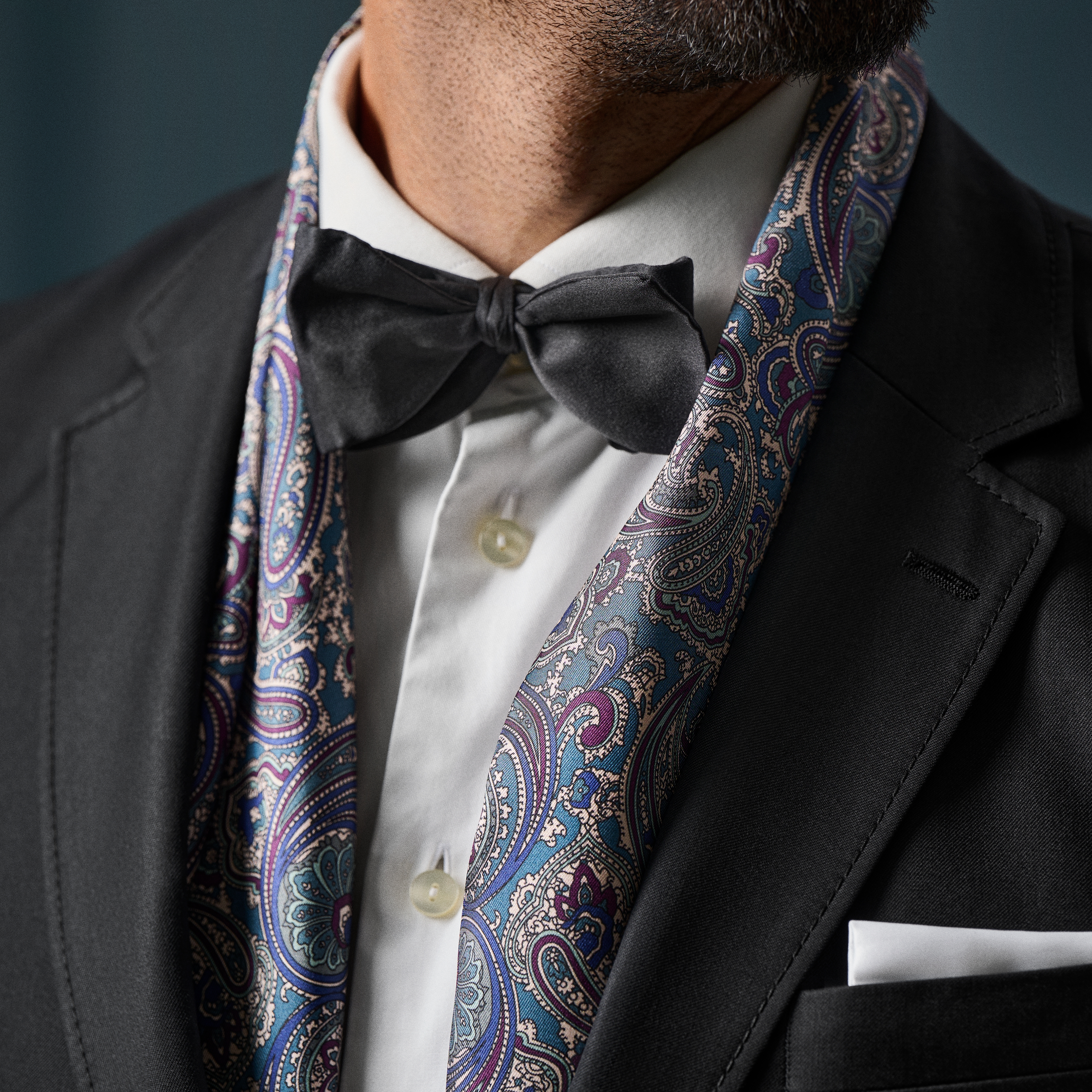 Tumesinine-tumeroheline PAISLEY mustriga siidist sall - 3