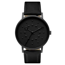 Ares | Black Minimalist Dress Watch With Black Dial & Black Leather Strap