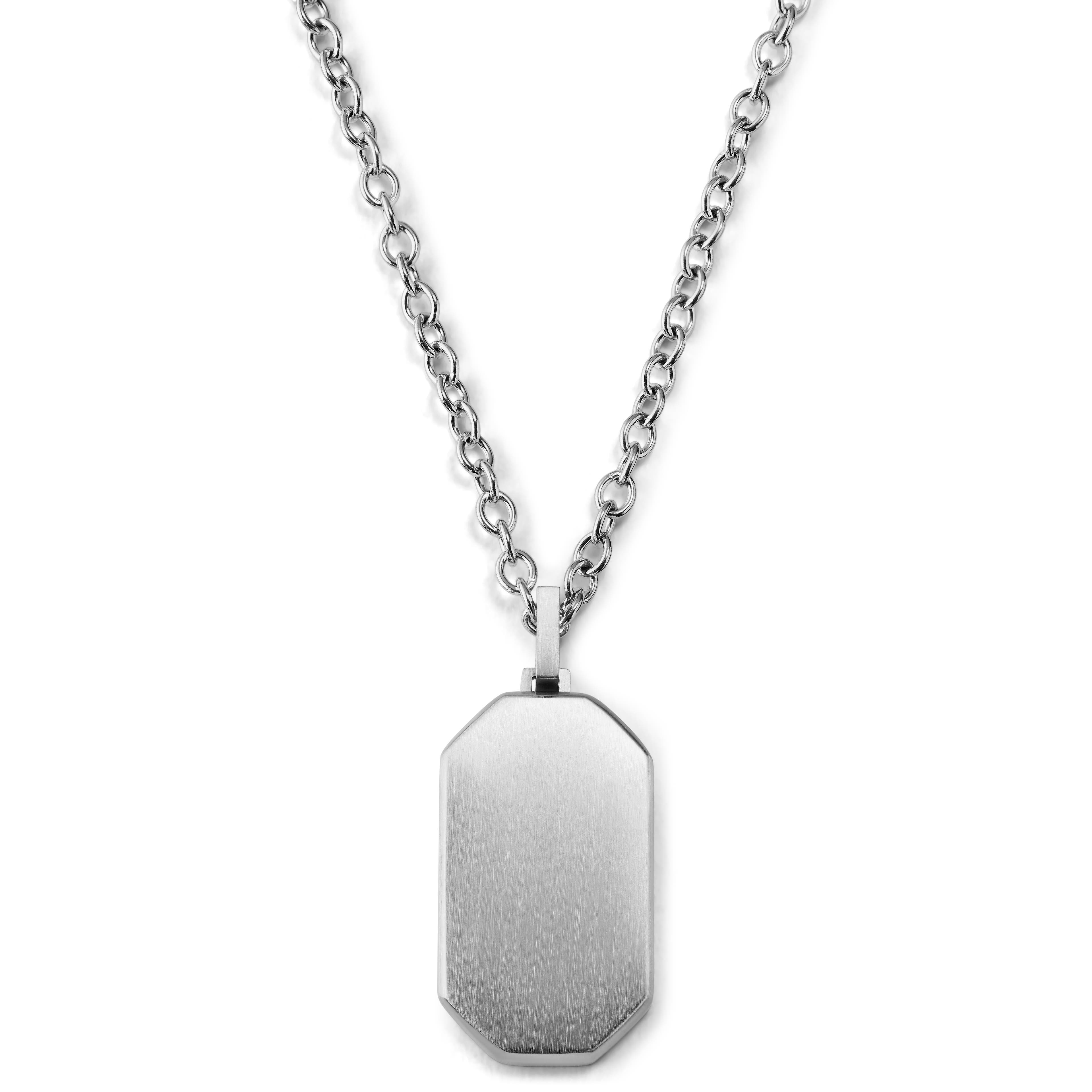 Silver-Tone Stainless Steel Dog Tag Cable Chain Necklace