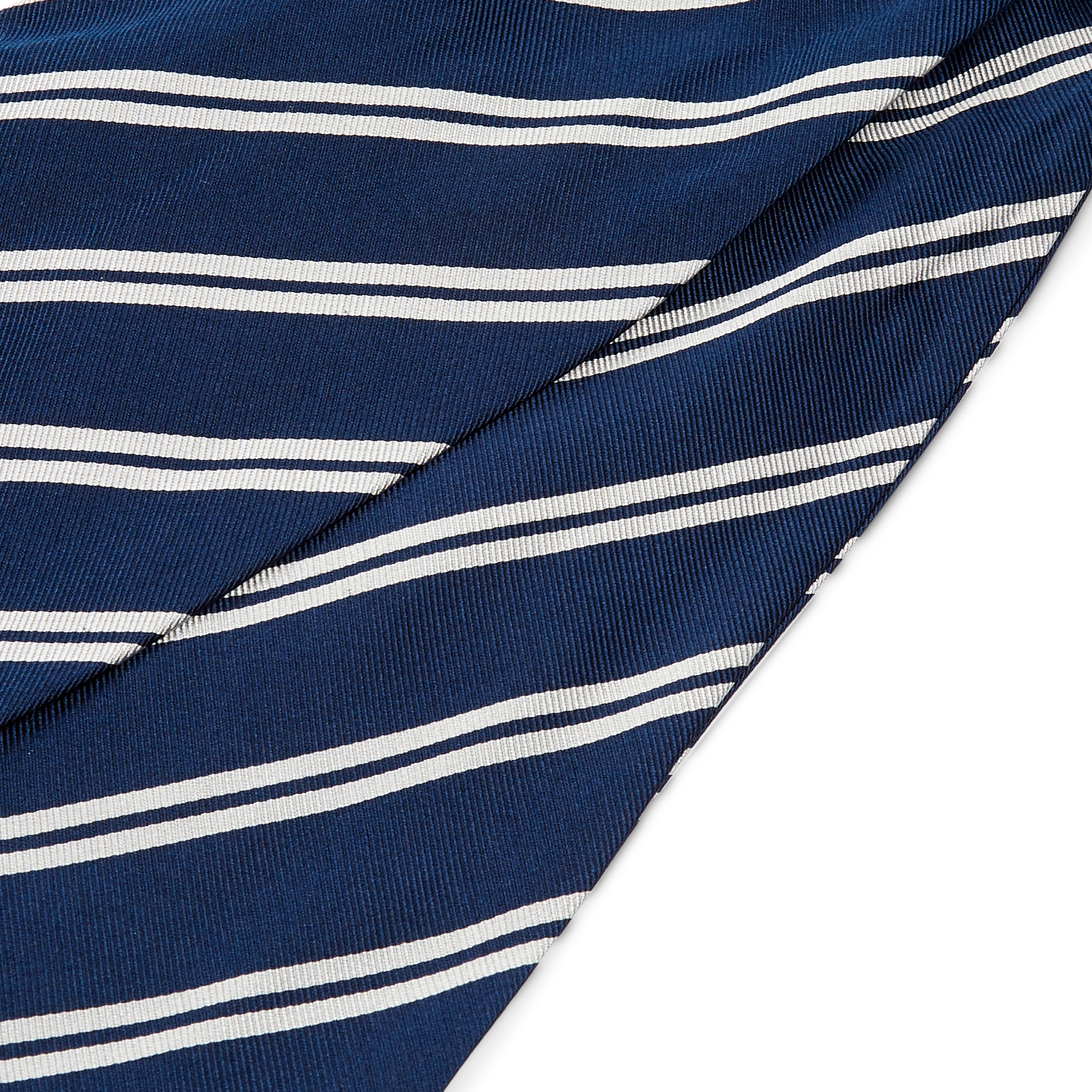 Silver-Tone Twin Stripe Navy Silk Cravat - 2