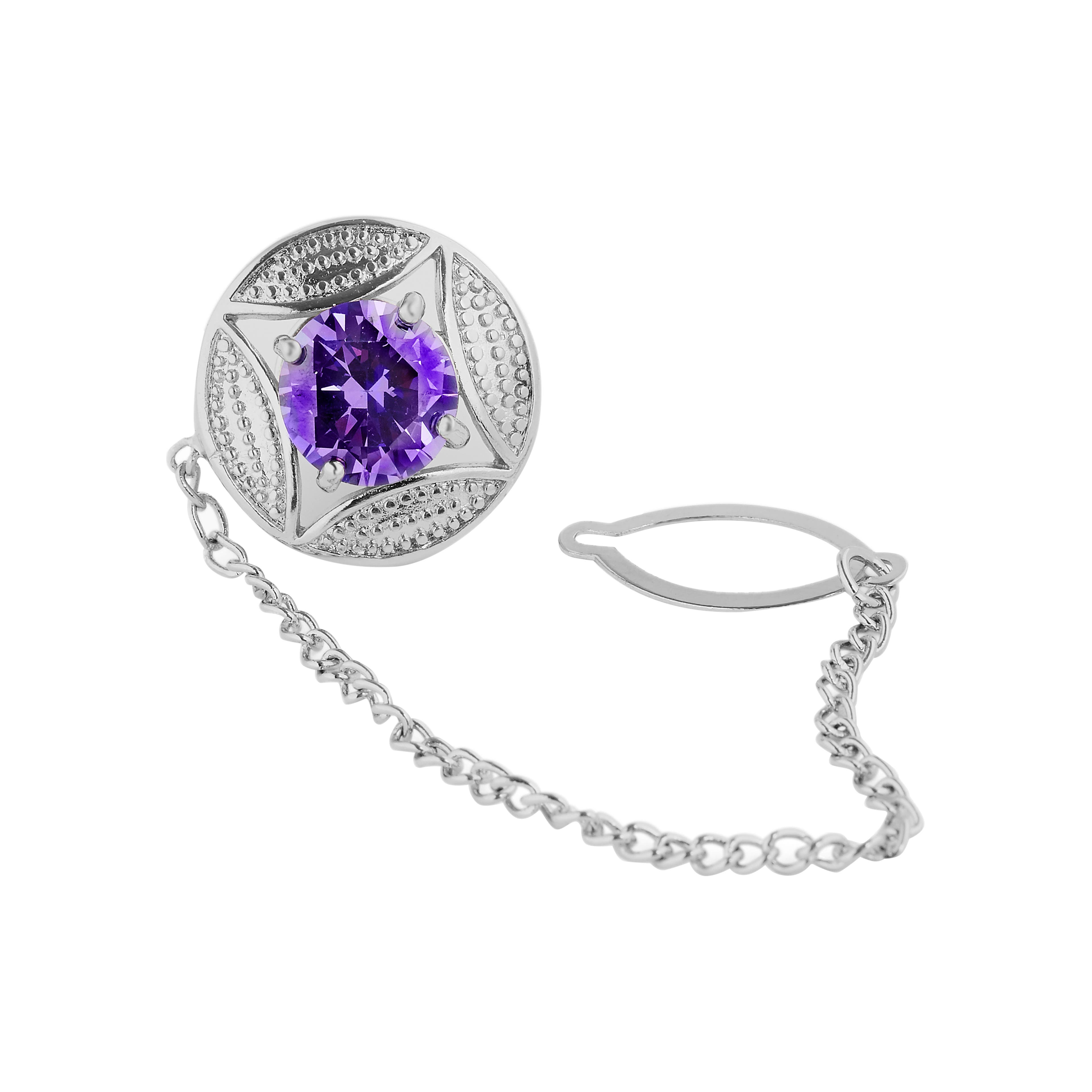 Καρφίτσα Γραβάτας με Αλυσιδούλα Purple Crystal